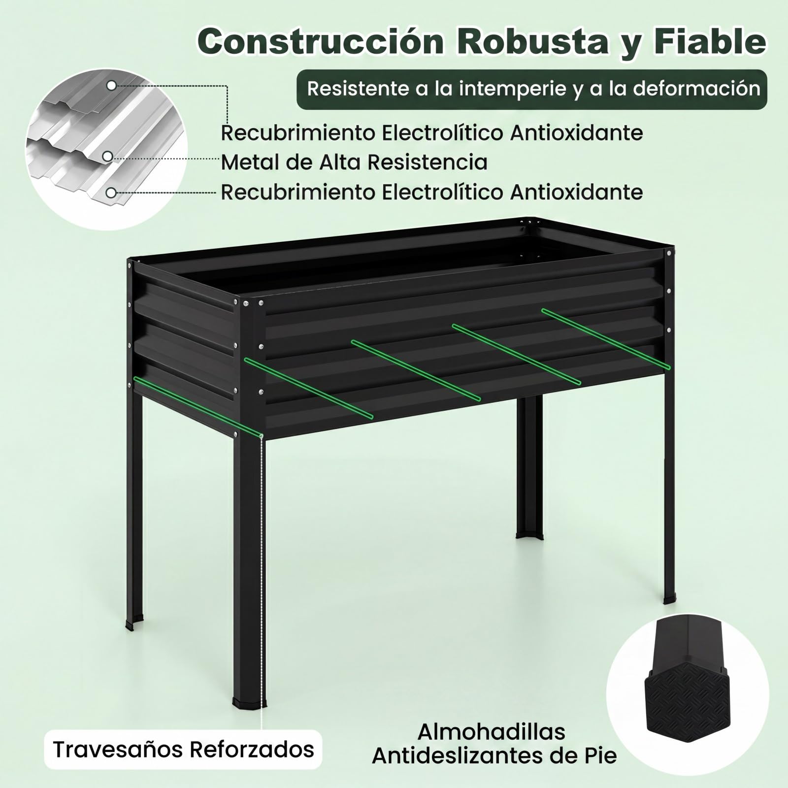 COSTWAY Jardinera Elevada con Invernadero, Cama de Jardín de Metal Galvanizado con Cubierta de Protección, Puerta Enrollable, Huerto Urbano Exterior para Patio, Terraza, Balcón (Negro)