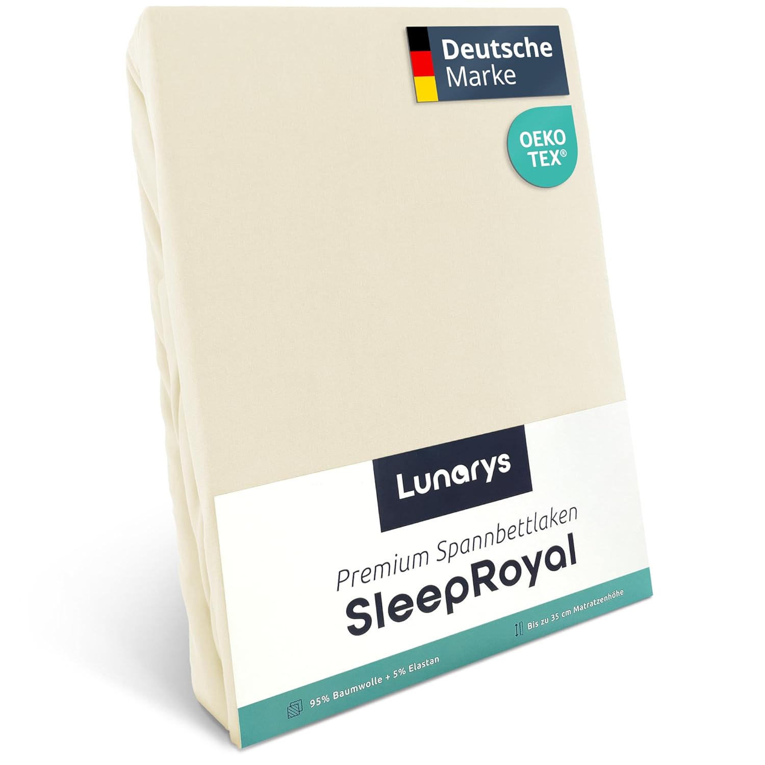 Lunarys® SleepRoyal Luxus Spannbettlaken 90×200 cm – Creme – 250 g/m² Premium Bettlaken – 40 cm Steghöhe – für hohe Matratzen, Boxspringbett /…