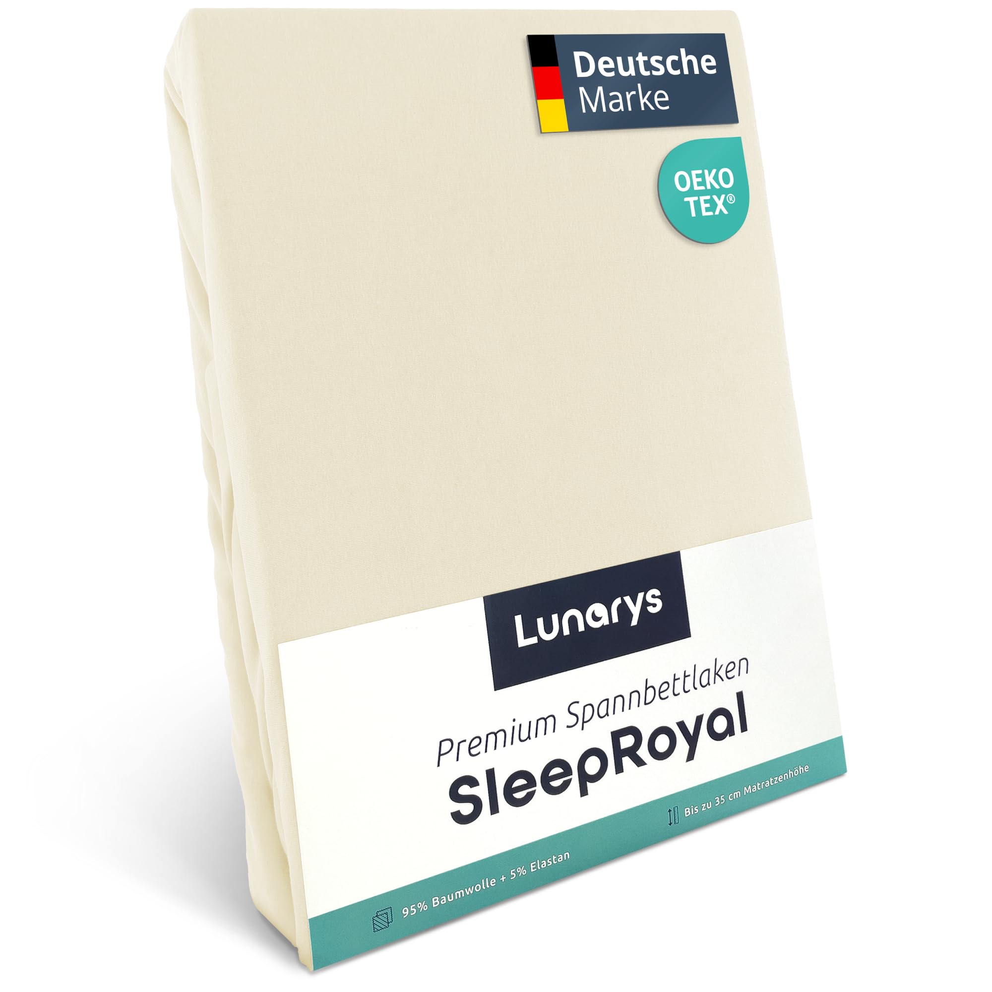 Lunarys® SleepRoyal Luxus Spannbettlaken 100x200cm - Creme - 250 g/m² Premium Bettlaken - 40 cm Steghöhe - für hohe Matratzen, Boxspringbett & Matratze + Topper & Wasserbett - Stretch Jersey
