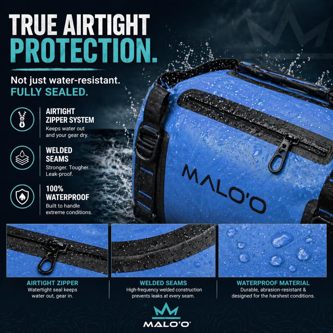 Malo'o DryPack Rucksack Duffle Bag (Dunkelgrün, 60L)