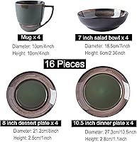 Vista 5 de Juego de vajilla de cerámica Reaction Glaze de 16 piezas, juegos de platos y cuencos de cerámica, juego de vajilla de platos redondos, juego