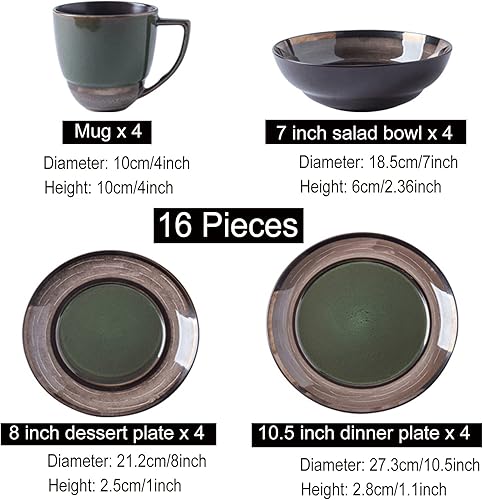 Miniatura 5 de Juego de vajilla de cerámica Reaction Glaze de 16 piezas, juegos de platos y cuencos de cerámica, juego de vajilla de platos redondos, juego