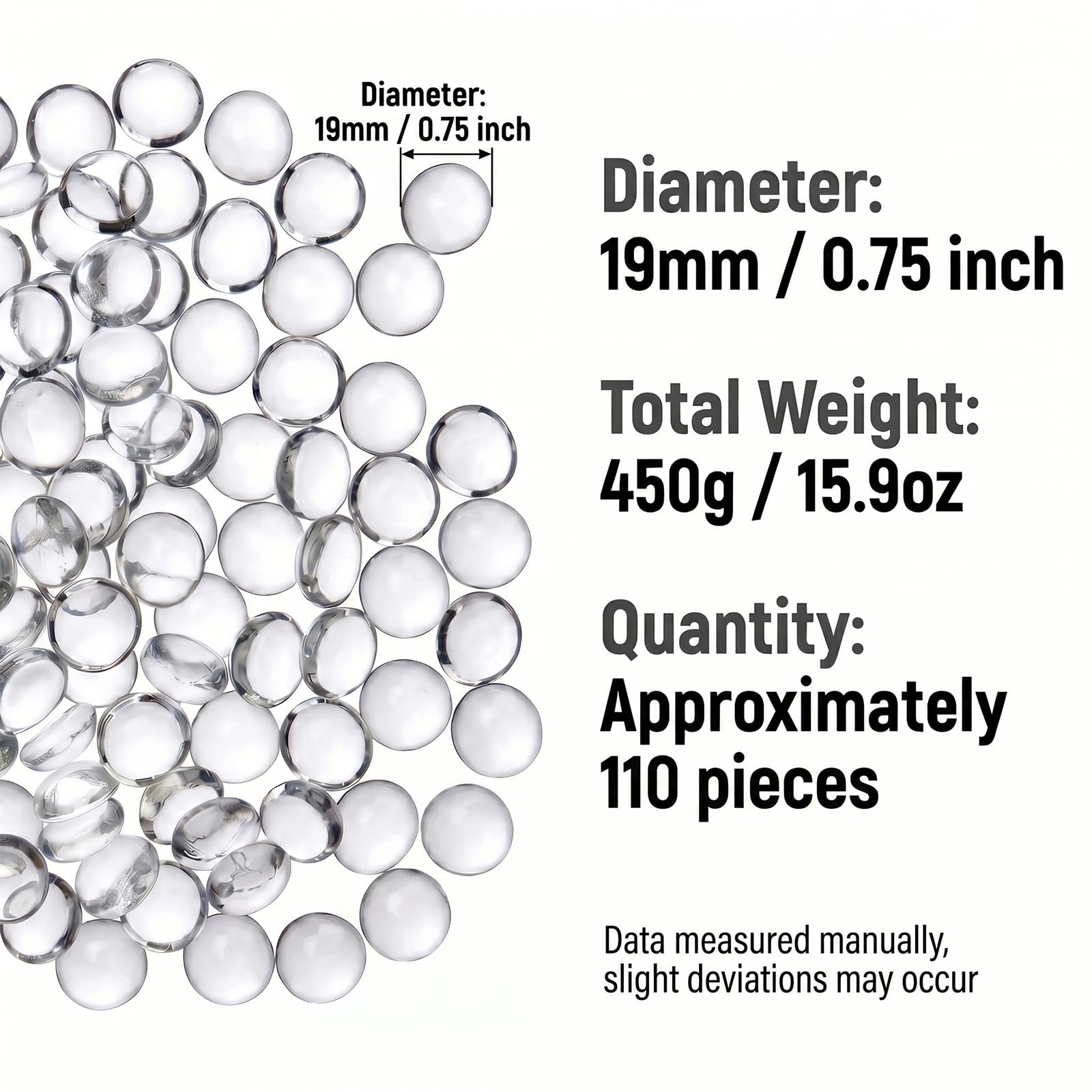 110 szt./450 g szklane kamyki do wazonów, szklane klejnoty, przezroczyste szklane kulki z płaskim dnem, dekoracyjne kamienie szlachetne, płaskie marmurki, koraliki do wypełniaczy wazonów, do