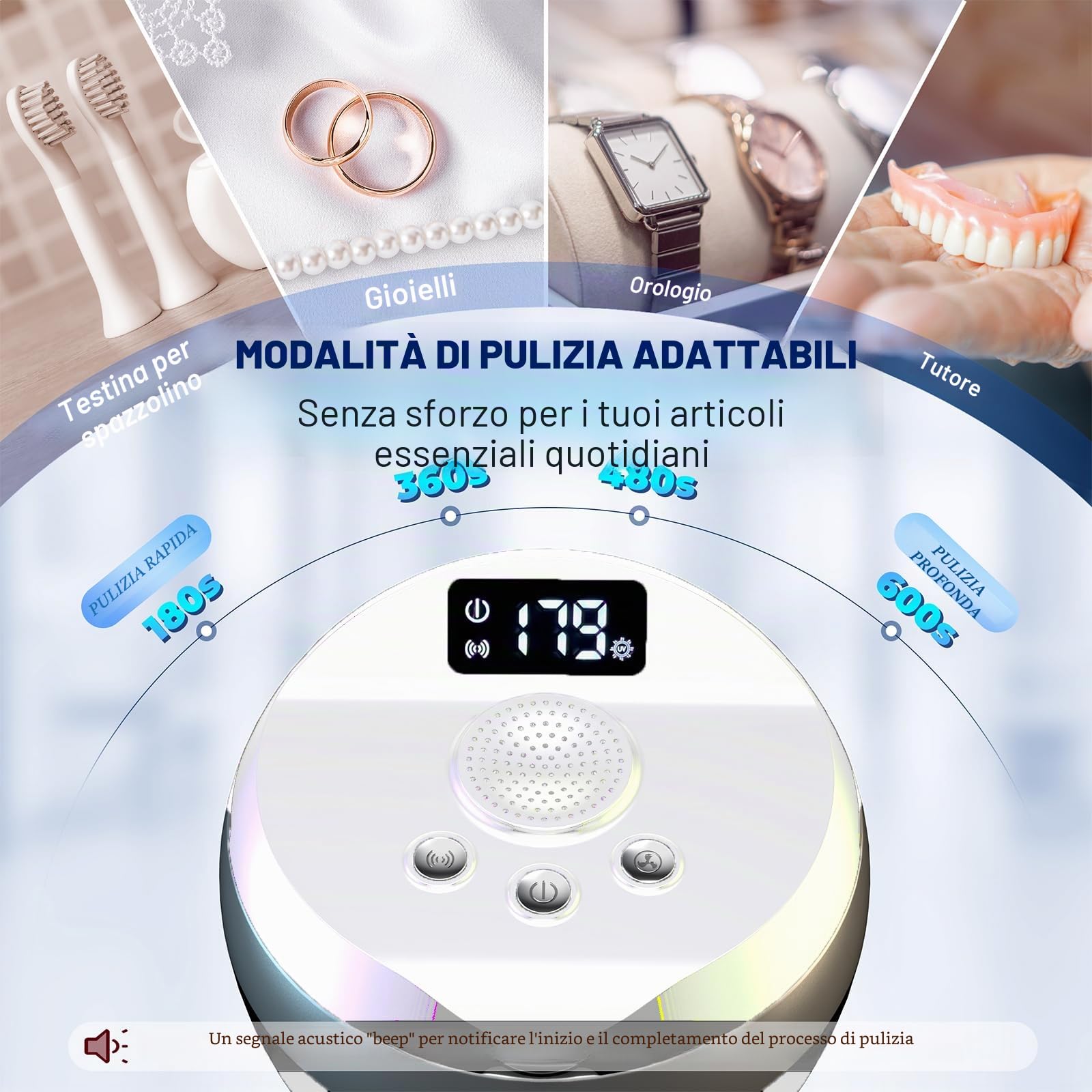 Pulitore ad ultrasuoni 45 kHz, UV a ultrasuoni, 35 W, per la pulizia e la deodorizzazione, pulitore ultrasonico per allineatori, protesi dentali, 200 ml