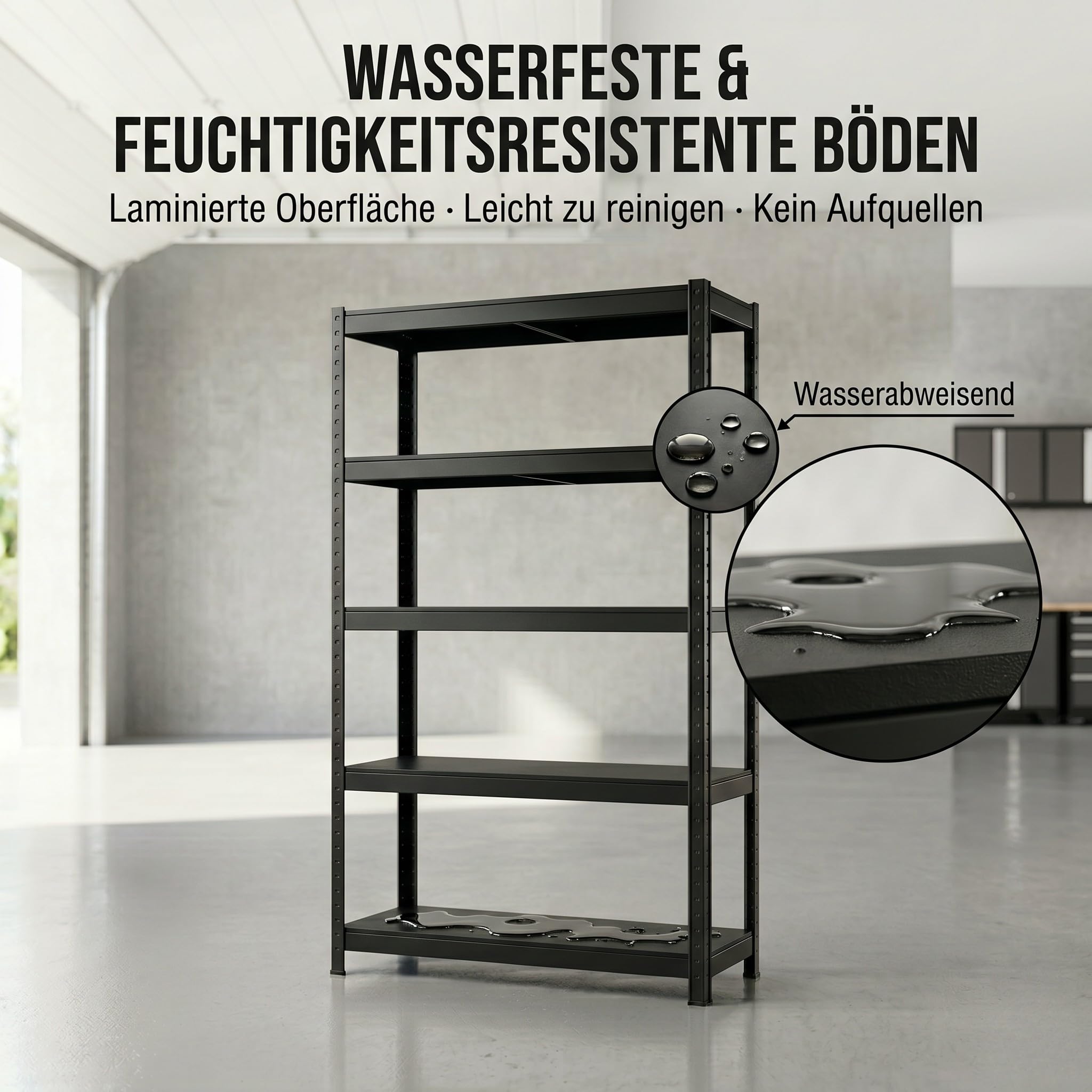 ALBATROS SR2B Premium Schwerlastregal Schwarz 2er Set – 875 kg belastbar, wasserfest, Matte laminierte Böden, 5 verstellbare Ebenen, teilbares Steckregal 180x90x40 cm, Stahlregal inkl. 2 Haken