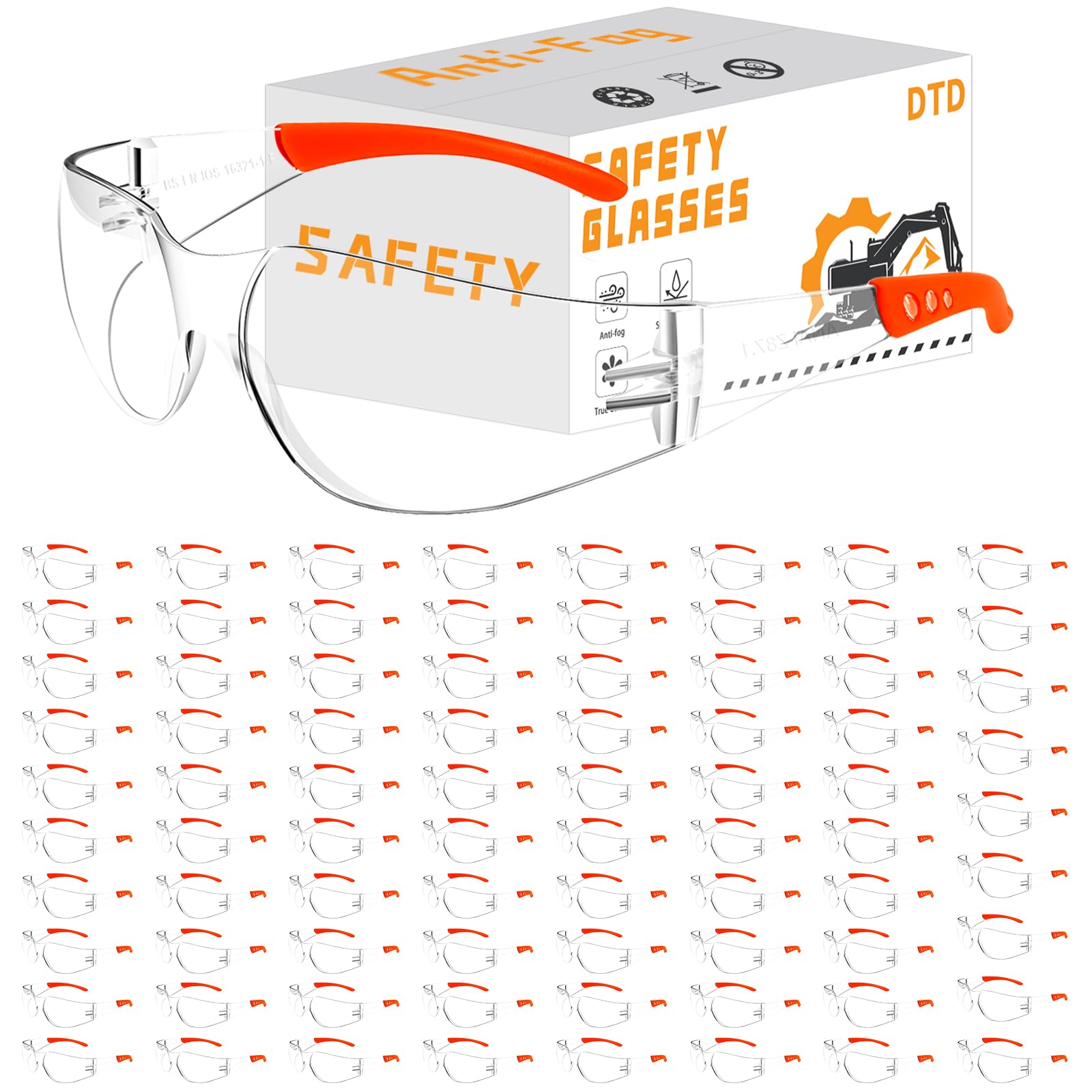 DTD Clear Eye Protection Glasses Anti Fog Impact Resistant For Men 80pc