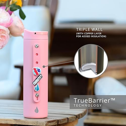 Miniatura 4 de Elemental Iconic - Botella de agua para niños con tapa de popote y correa de dijes, a prueba de fugas cuando está cerrada, botella de agua