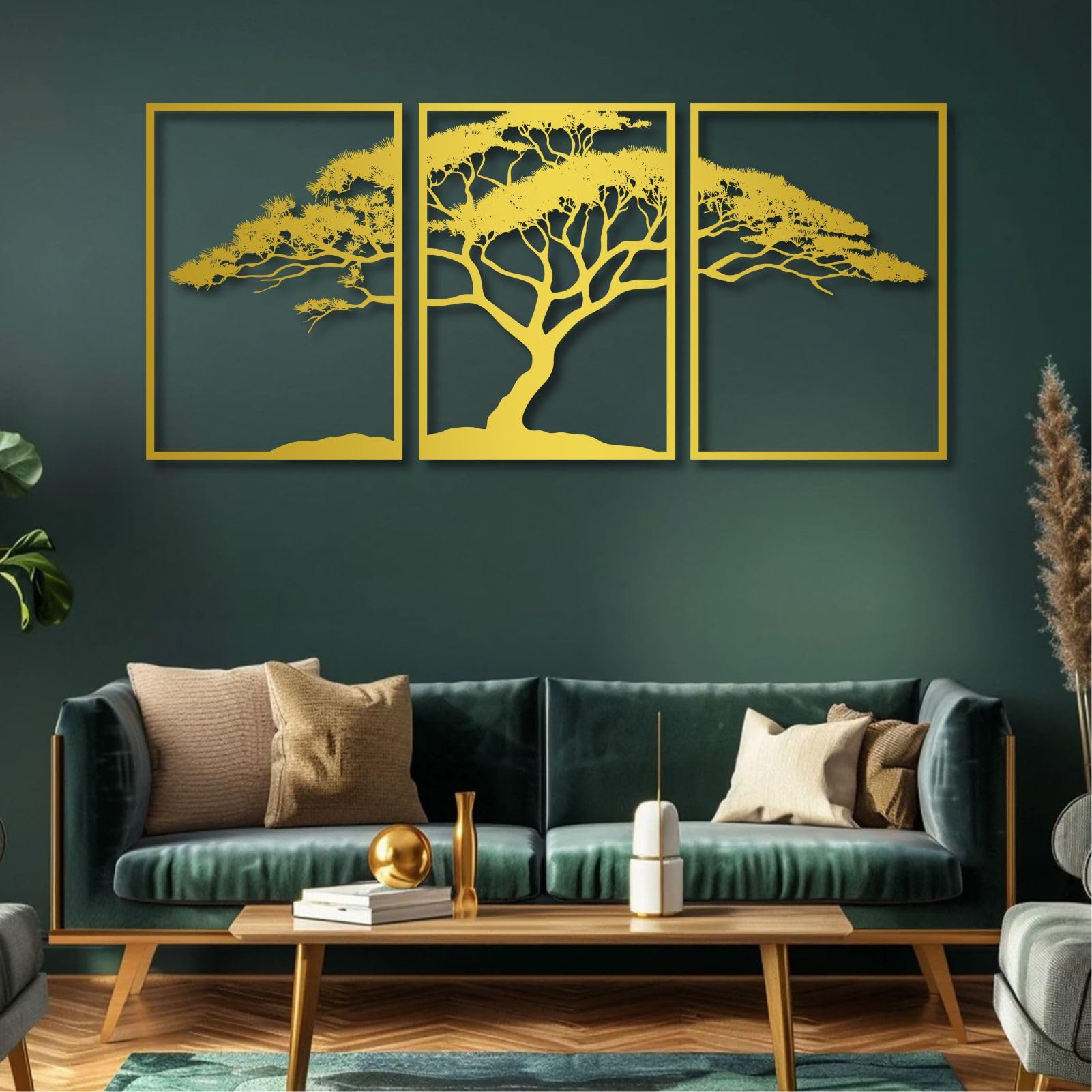 Decorazione da Parete in Metallo, Albero Bonsai, Albero della Vita, Natura per Soggiorno, Camera da Letto, Giardino, Cortile (Oro, 31" H x 23" W / 80x57