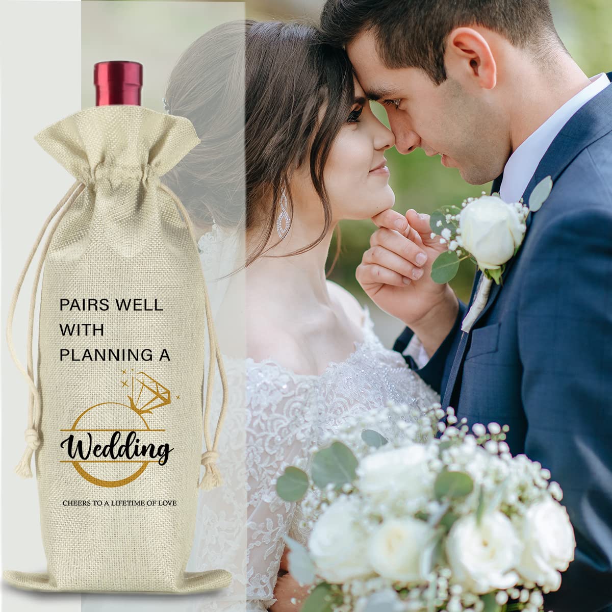 Wine Well Wedding Wine Gift Bag - Burlap Drawstring Bag For Engagement \u0026  Special Occasions Wedding Celebration Gift Bag, image size:1200x1200