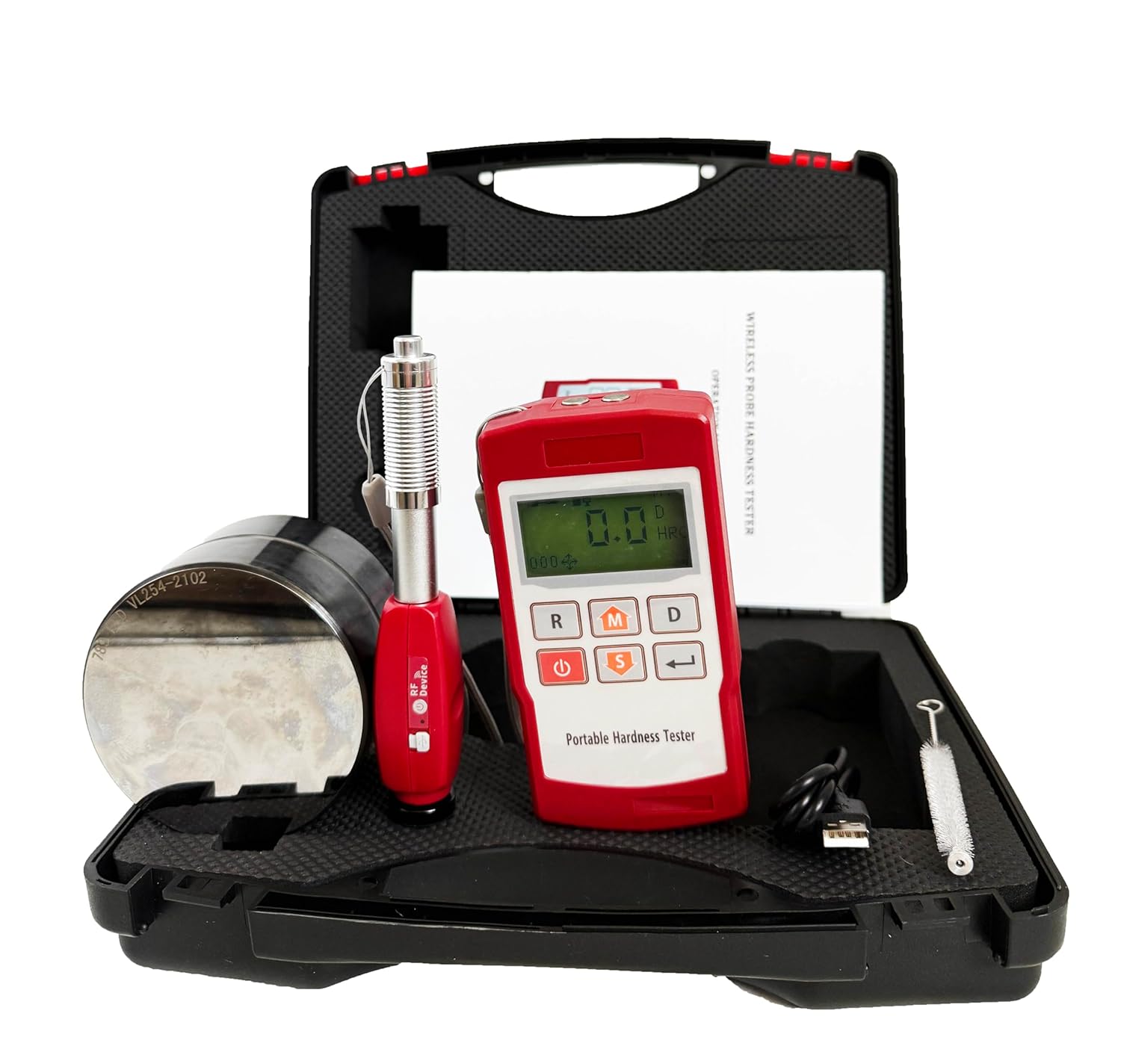 Wireless Leeb Hardness Tester Leeb Hardness Testing Equipment Metal Hardness Meter Durometer for 10 Common Metal Materials with Test Block Wireless Probe D HL/HRC/HRB/HB/HV/HS/σb
