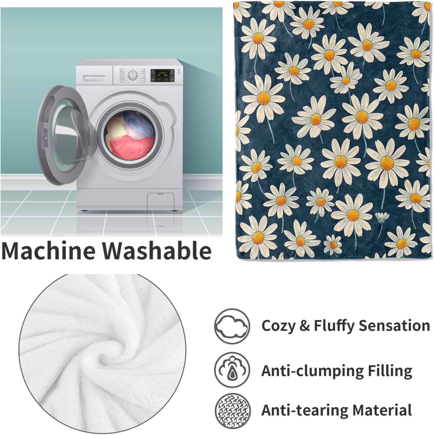 Daisy Blanket, 50"x60" Daisy Floral Flower Fleece Throw for Kids & Adults, Ultra-Soft and Warm Home Decor Blanket, Daisy Gifts - Image 4