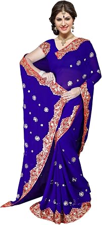 Indian Trendy Womens Bollywood Sequin Embroidered Sari Festival Saree Unstitched Blouse Piece Costume Boho Party Wear