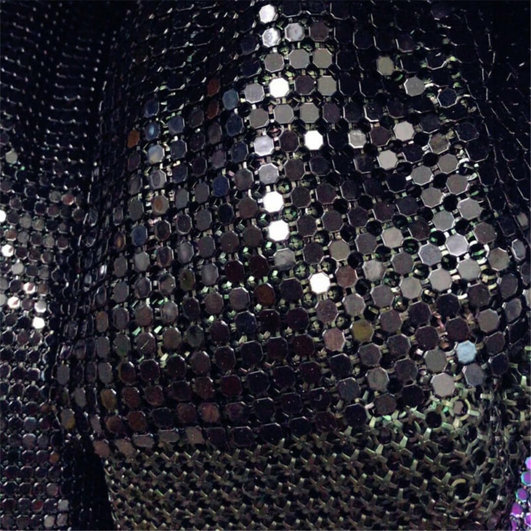 Tissu en maille métallique d'aluminium à paillettes noires souples et malléables 75x150cm