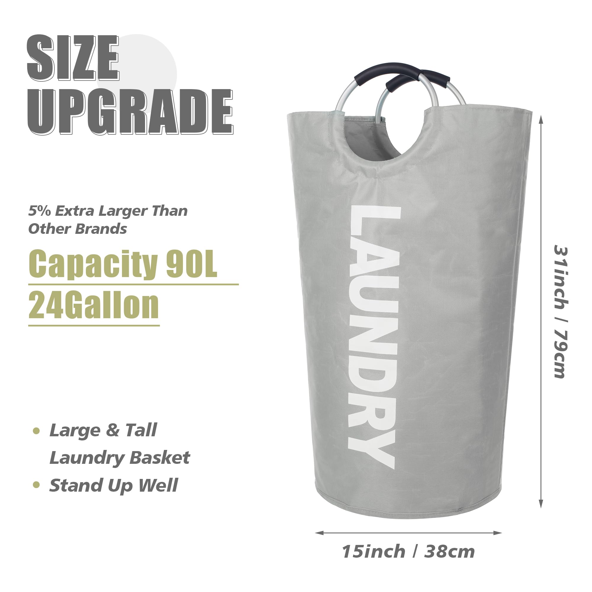 Twira, 90L Large Laundry Hamper, Standing Laundry Hamper, Laundry Basket with Padded Handles, Foldable Waterproof Clothes Bin - Image 2