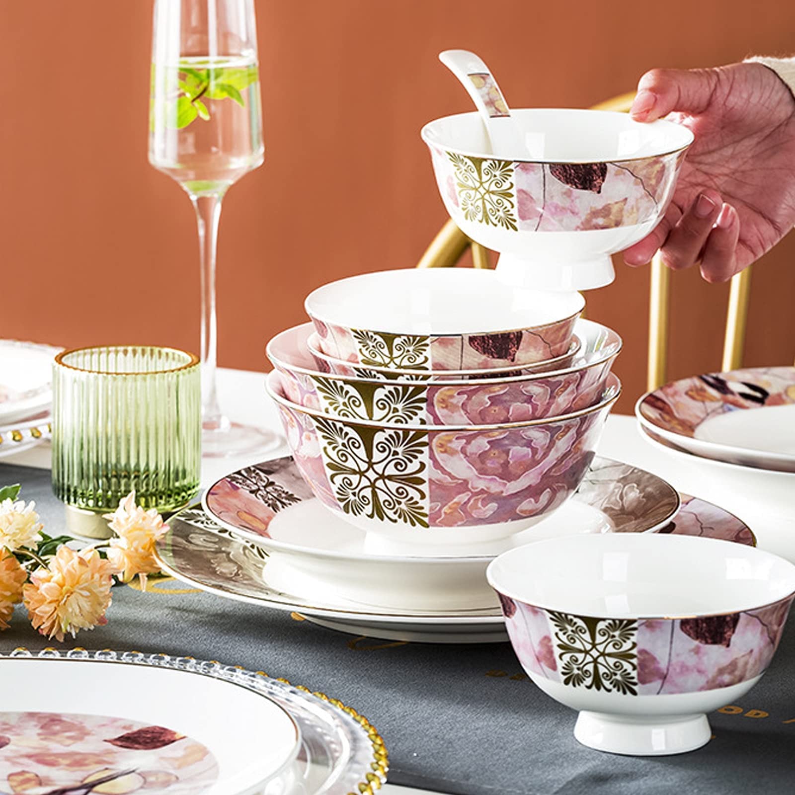 Zestaw Naczyń Ceramicznych W Stylu Retro, Piękny Kolorowy Zestaw Porcelanowy Na Kolację Domową, Wesele, Hotel, Boże Narodzenie, 58 Elementów