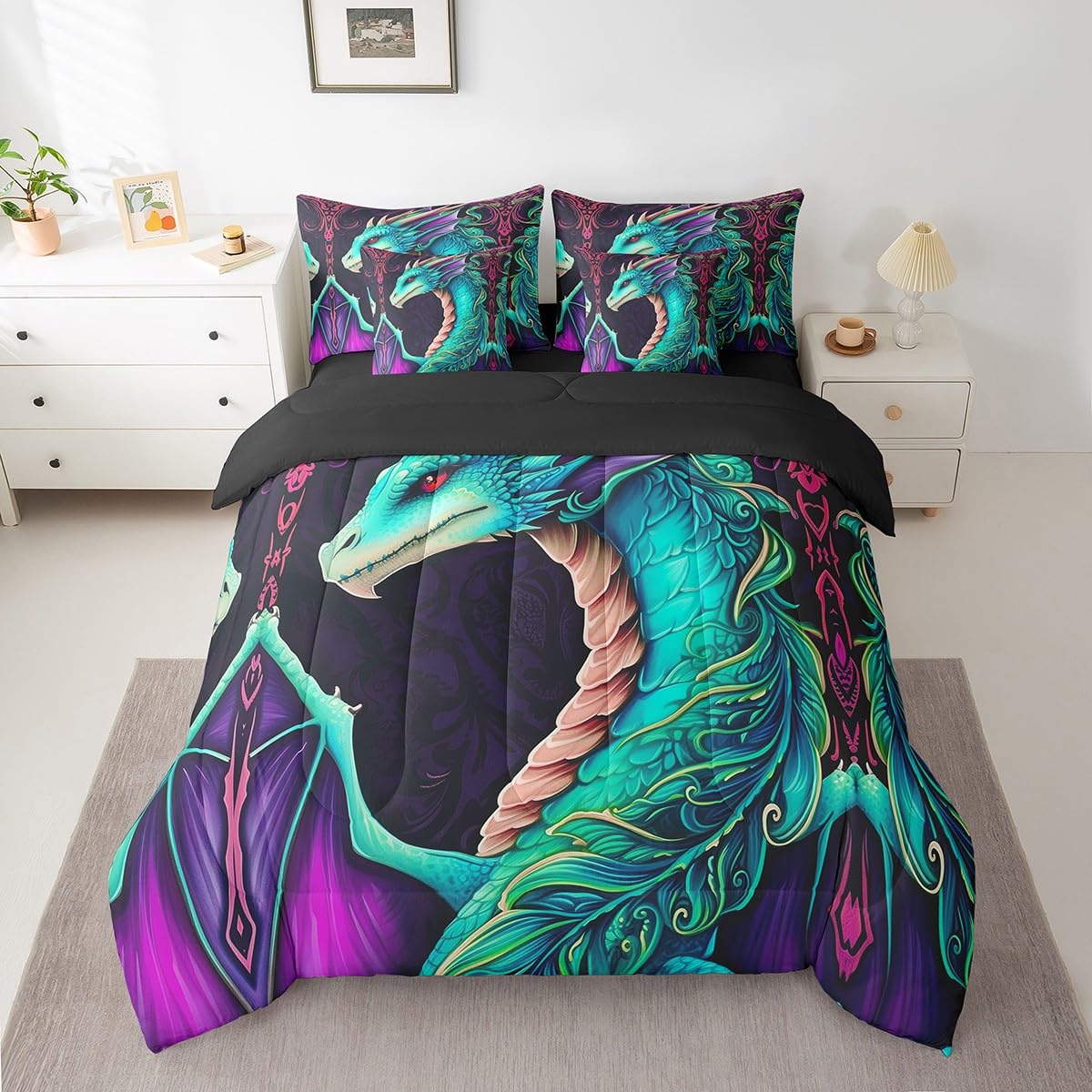 Edredón de dragón 3D matrimonial que renueva tu ropa de cama gótica vintage