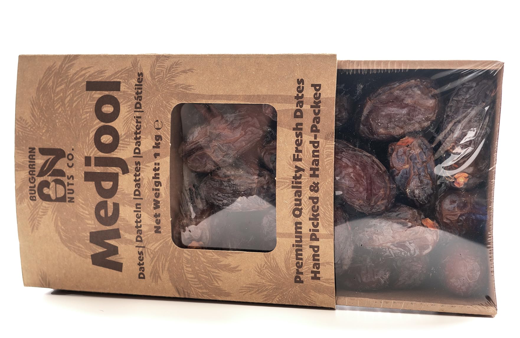 1 kg de Dátiles Medjool Frescos con Hueso, Grandes, naturalmente dulces, sin azúcar añadido, 100% puros y naturales, sin aditivos ni conservantes. Un aperitivo suave, jugoso y energético.