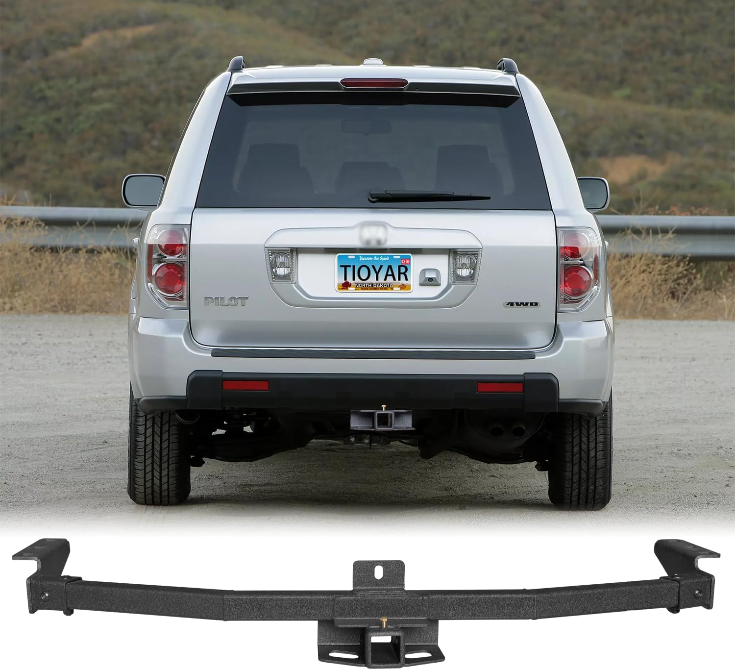 Trailer Hitch Black Steel Compatible with 2001 2002 2003 2004 2005 2006 Acura MDX and 2003 2004 2005 2006 2007 2008 Honda Pilot w/2” Hitch Receiver