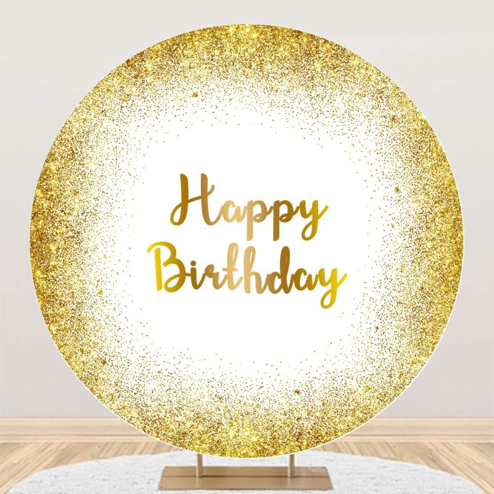 Leowefowa Luxurious Golden Birthday Round Backdrop Cover 7.5x7.5ft Gold Glittering Arch Background Stand Cover for Photography Men Women Birthday Party Banner Supplies Polyester Photo Booth Props image 5