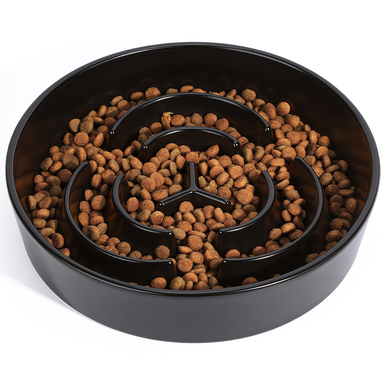PETTOM Ceramic Slow Feeder Dog Bowl, Anti-Choking Puzzle Maze Dog Bowl Slow Feeder to Slow Down Eating for Small Medium Large Dogs (Black, Diameter- 15.5cm)