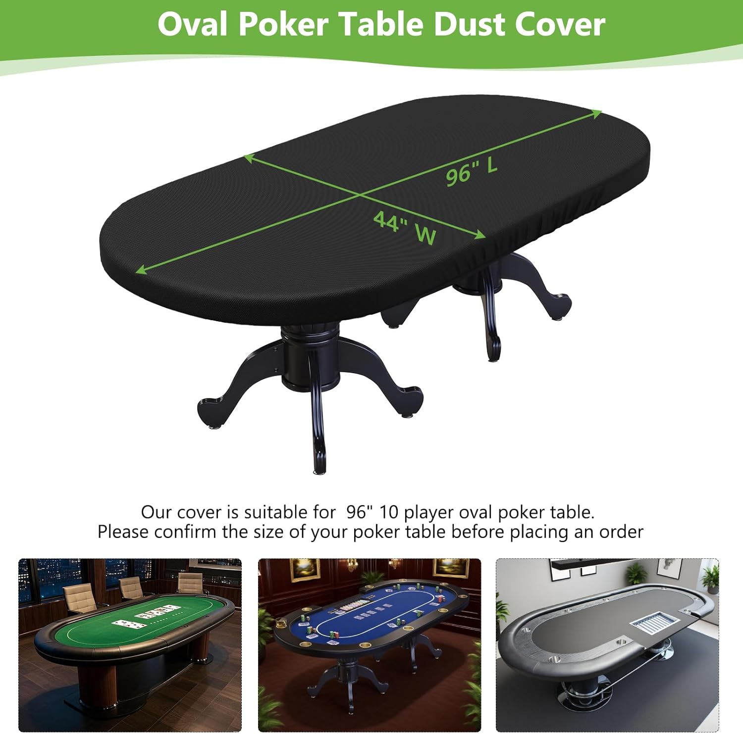 COSHNIBI Oval Poker Table Dust Cover ,420D Waterproof Game Table Cover with Drawstring,96" L x 44" W Black