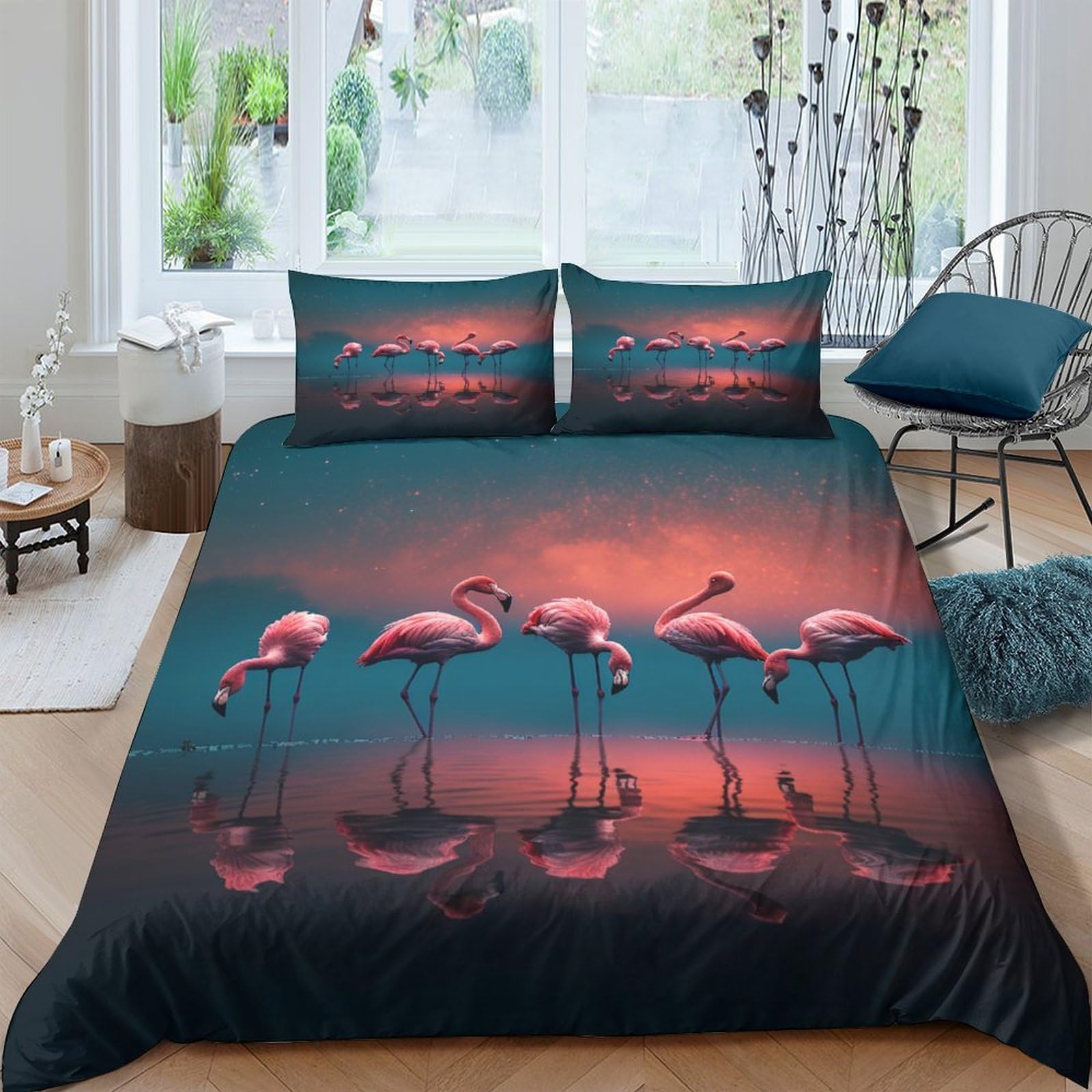 Ctjqhvkz Style-8 3D Printed Sunset Flamingo Fitted Sheet Microfiber Soft Mattress Cover Bedroom Dorm Decor Easy Care Single（135X200cm）