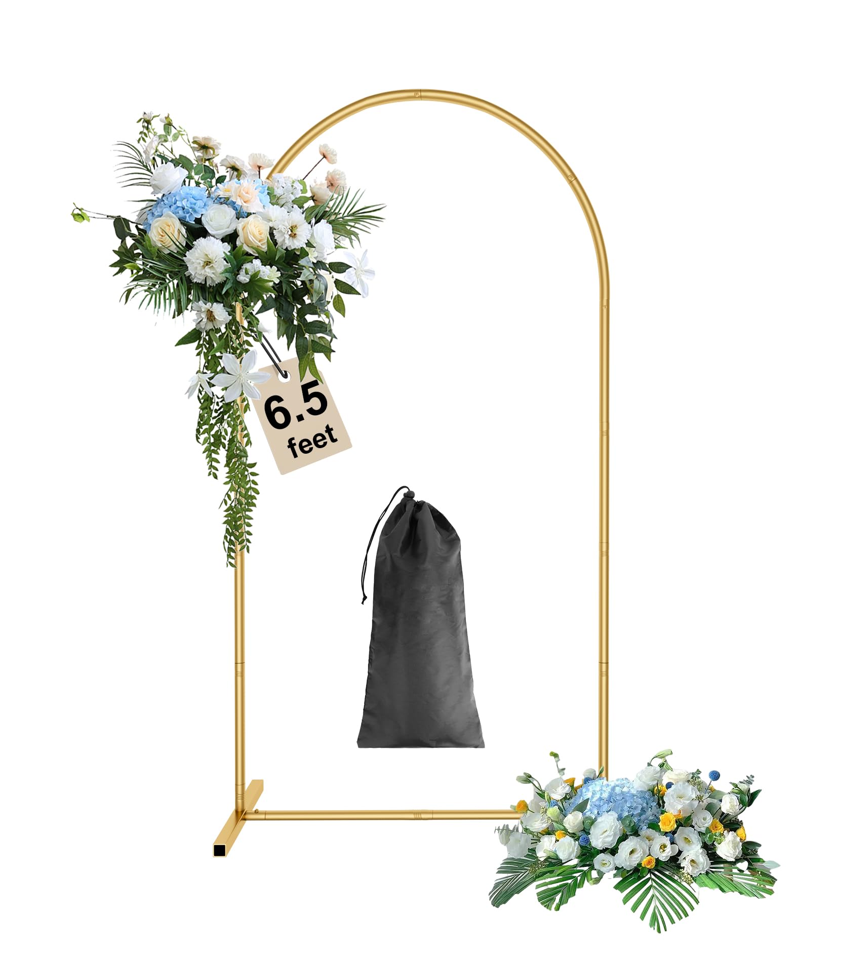 (Incomplete) Wingedbird 6.5ft Gold Door Arch Frame Metal Wedding Flower Arch Balloon Backdrop Stand with Storage Bag, Easy to Assemble for Bridal & Baby Showers, Ceremony, and Birthday Party Decoration