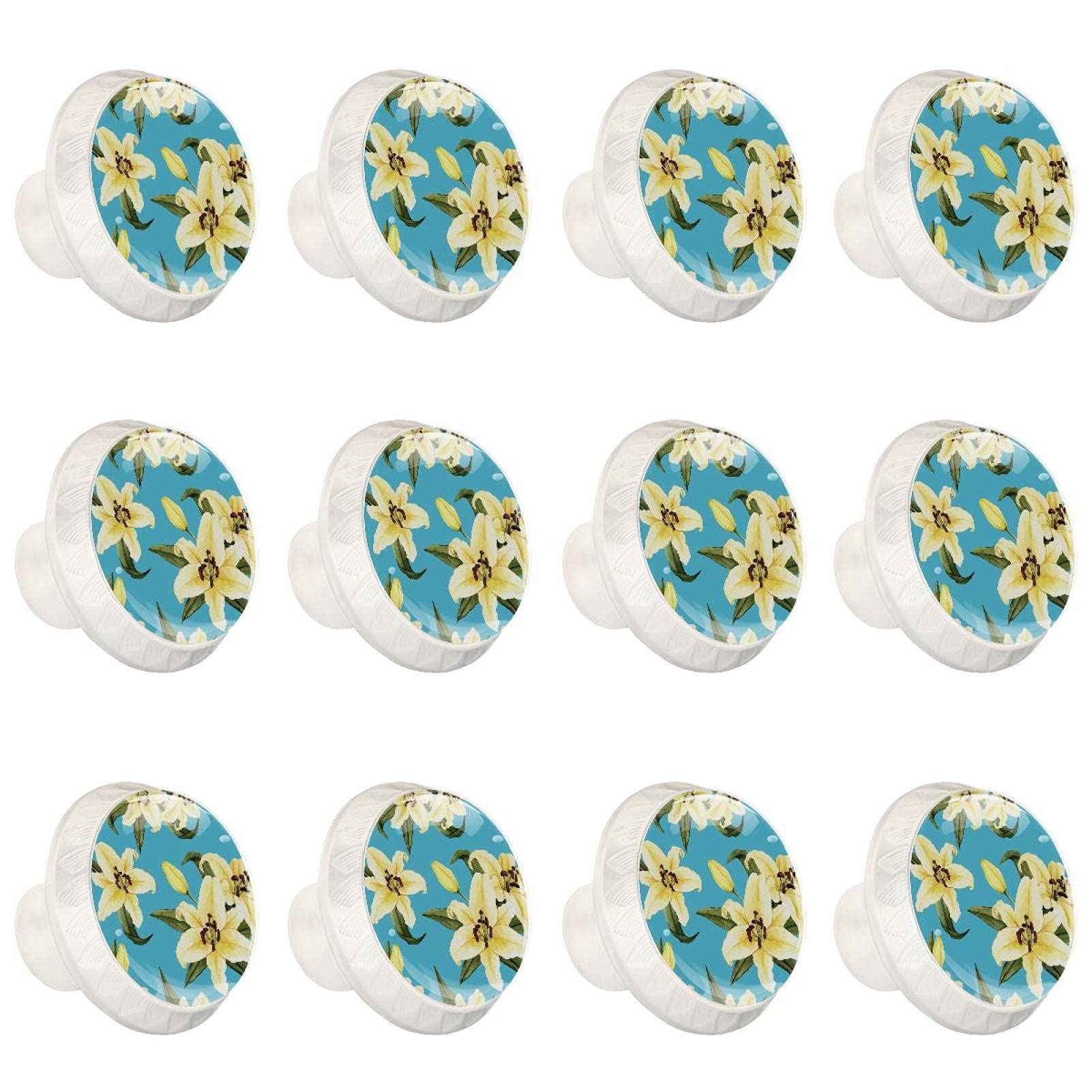 Boutons de cuisine fleur de lys bleus pour armoire et tiroir de commode x12