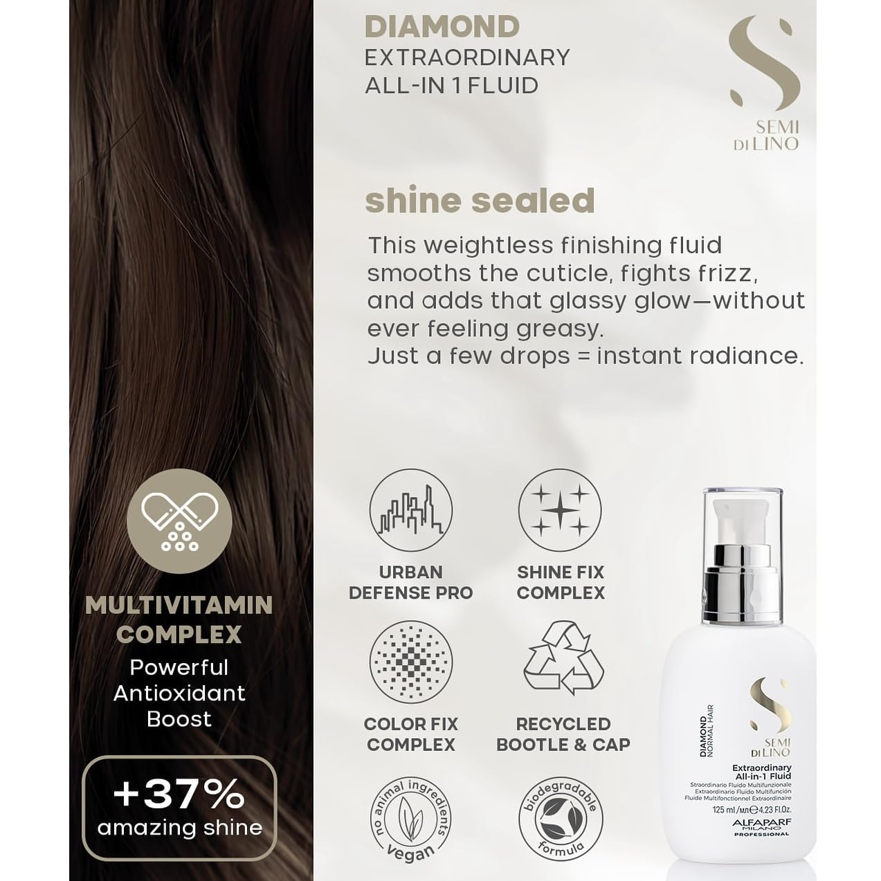 ALFAPARF MILANO Semi di Lino Diamond Extraordinary All-in-1 Leave-In Fluid with Thermal Protection - Detangles, Protects, Softens, Smooths, Controls, Seals Cuticles - Vegan Formula - 4.23 fl. oz. - Image 10