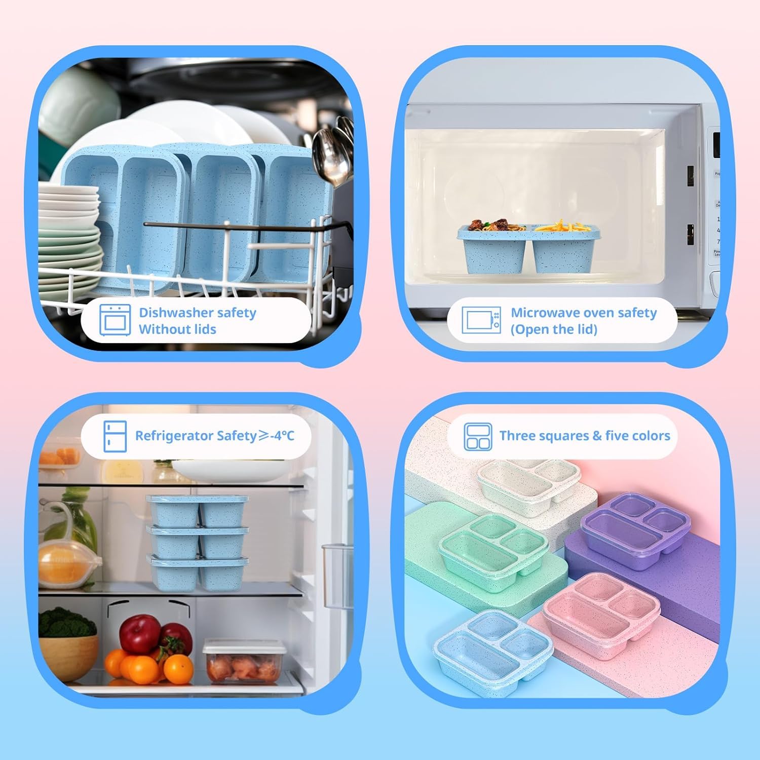Confezione Da 3 Scatole Per Snack Impilabili | Contenitori Bento 3 Scomparti Da 600ml | BPA Free, Microonde E Lavastoviglie