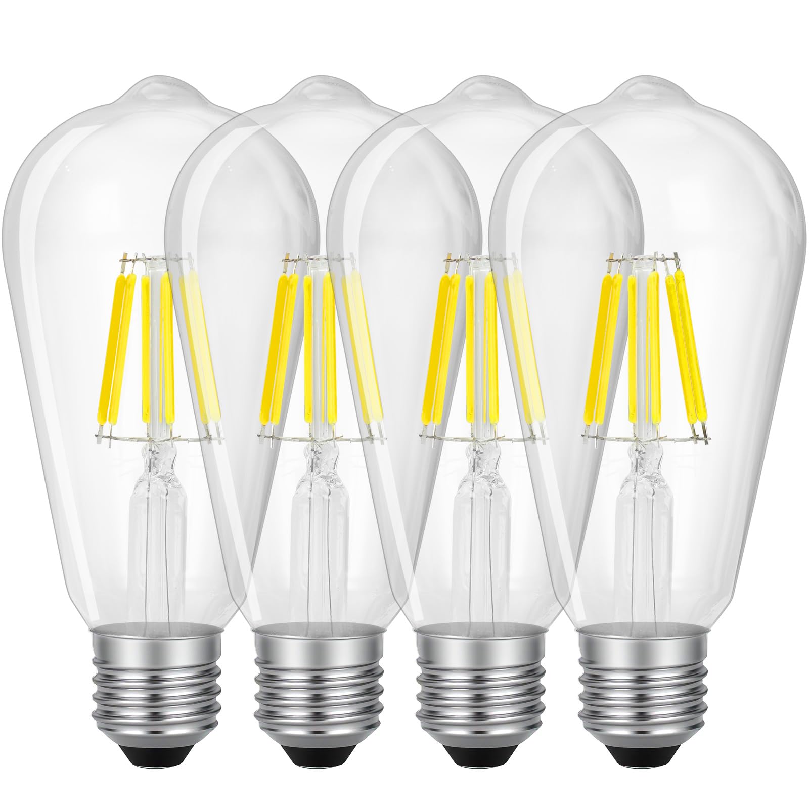 Jiehe LED E27 Edison Screw Bulb, 6W ST64 Light Bulb, Vintage Led Filament Bulbs, 2700K Warm White, Retro Clear Glass Screw Lamp 820LM Non-Dimmable, Pack of 4