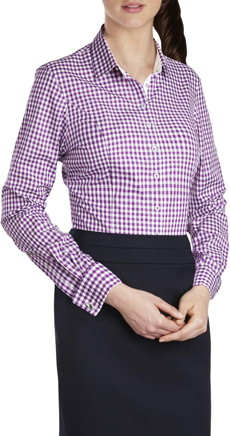 T.M.Lewin Fitted Purple Block Check Shirt : Amazon.co.uk: Clothing