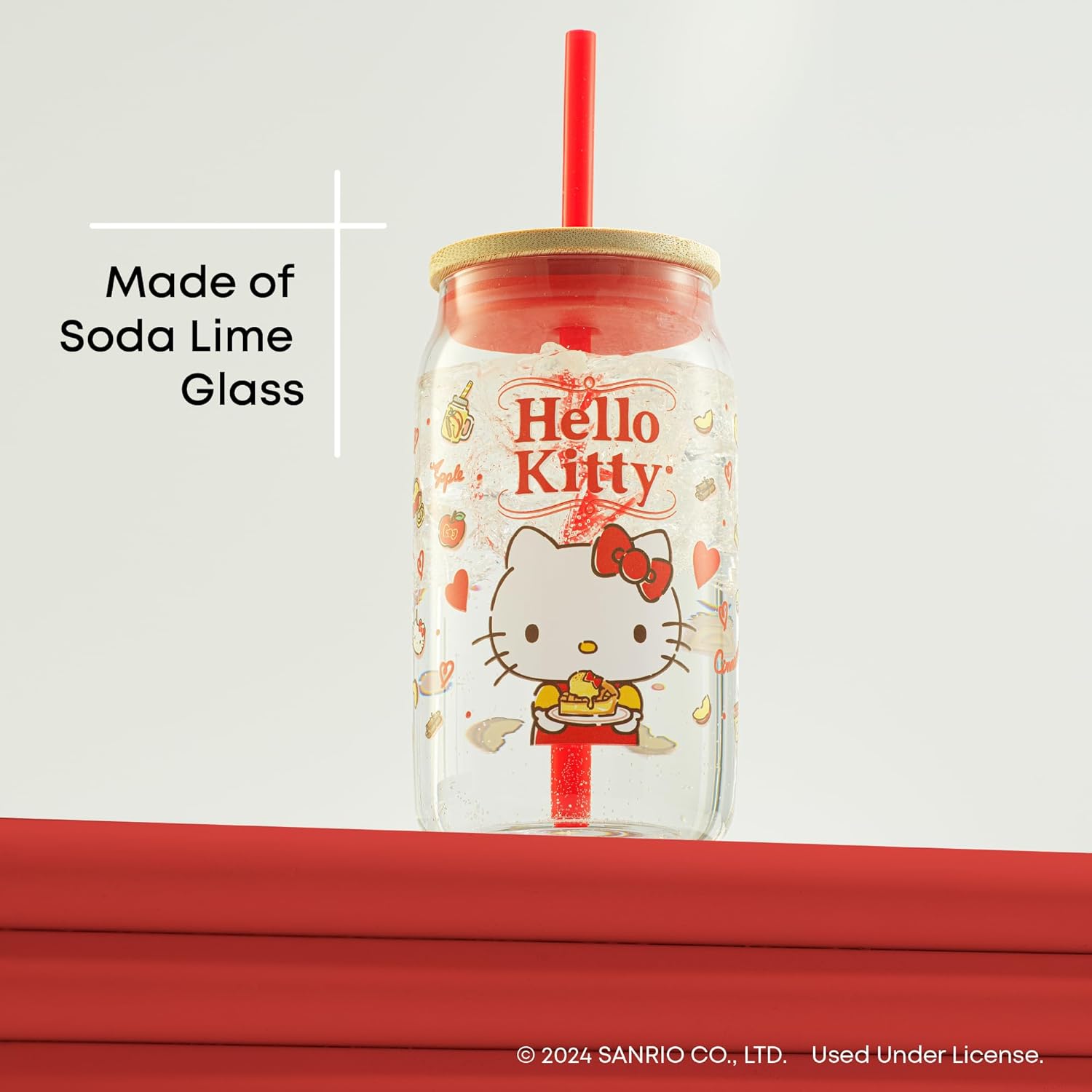JoyJolt Sanrio Hello Kitty and Friends Favorite Flavor Glass Tumbler with Bamboo Lid and Straw, Leakproof 16oz Clear Soda Can Shaped Cup featuring Hello Kitty, Hello Kitty Merch - Image 5