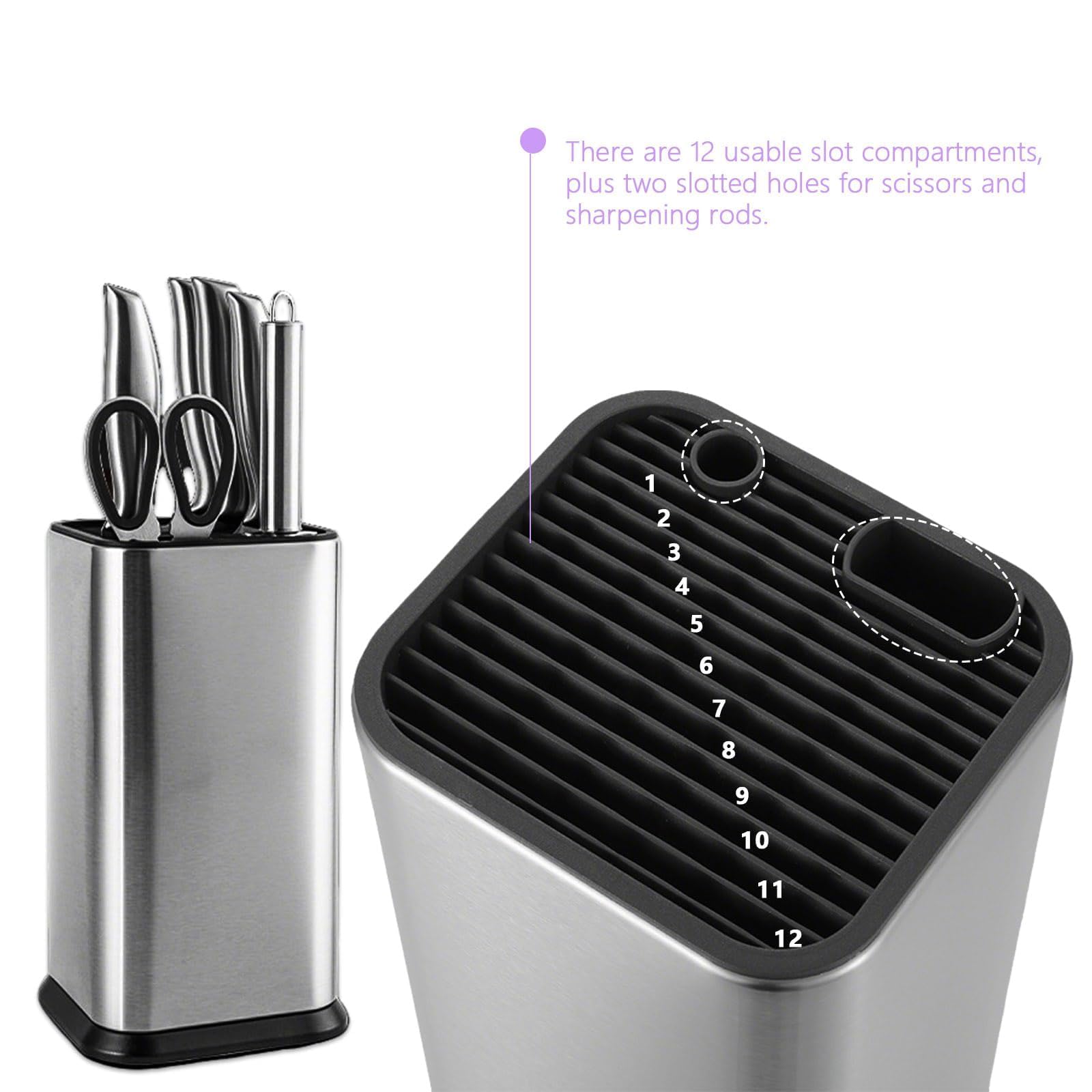 Küchenmesserregal, Edelstahl quadratisch, leer Messerregal, moderne Universallösung, sicherer und stilvoller Home Kitchen Organizer, Messer Organizer