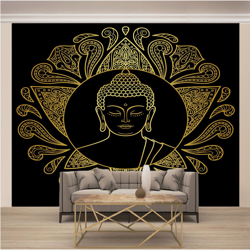 Papier peint 3D Bouddha pour agrandir une petite chambre et masquer un mur abîmé