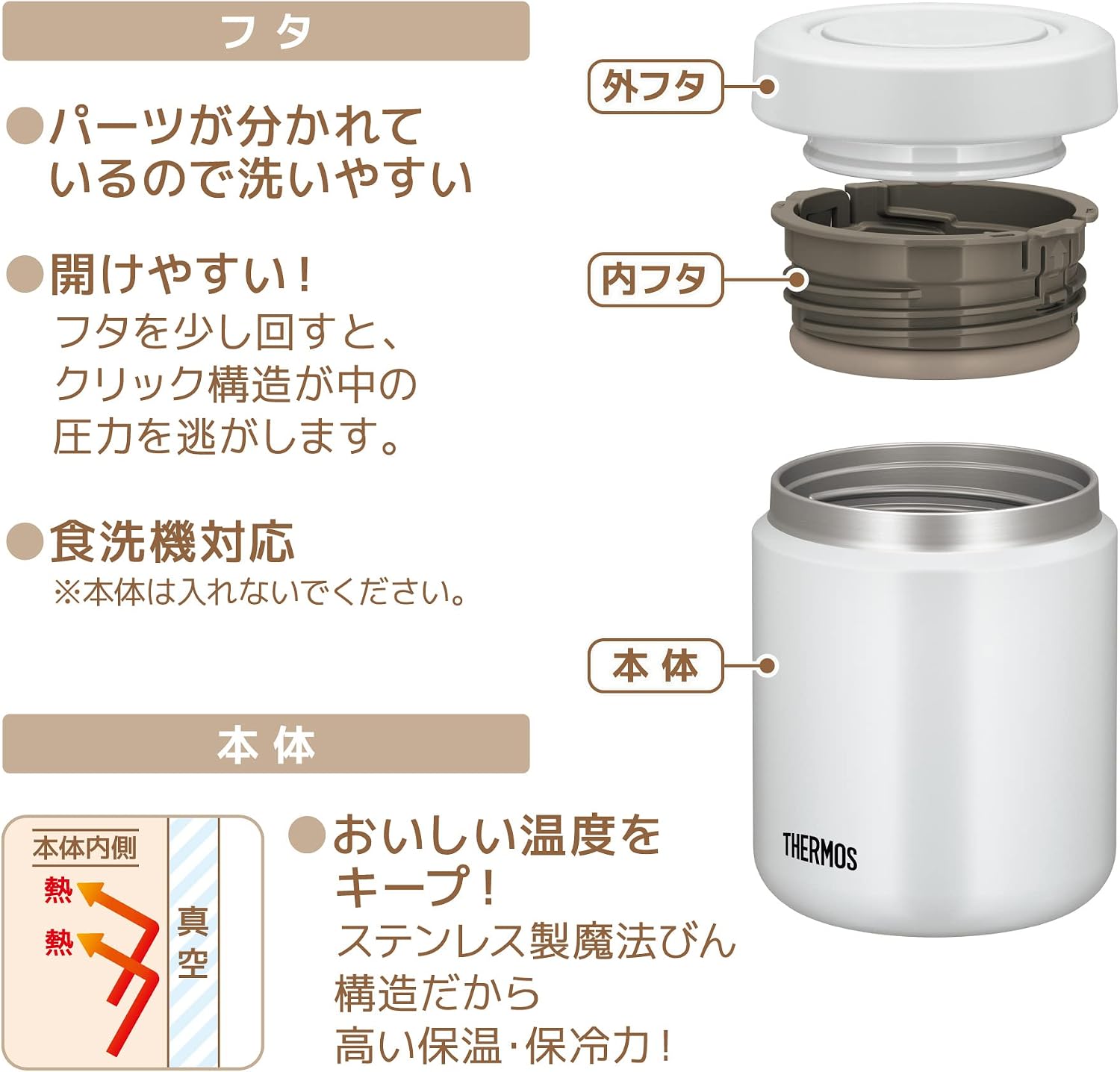 Thermos Vacuum Insulated Soup Jar 400ml White Gray Standard Model