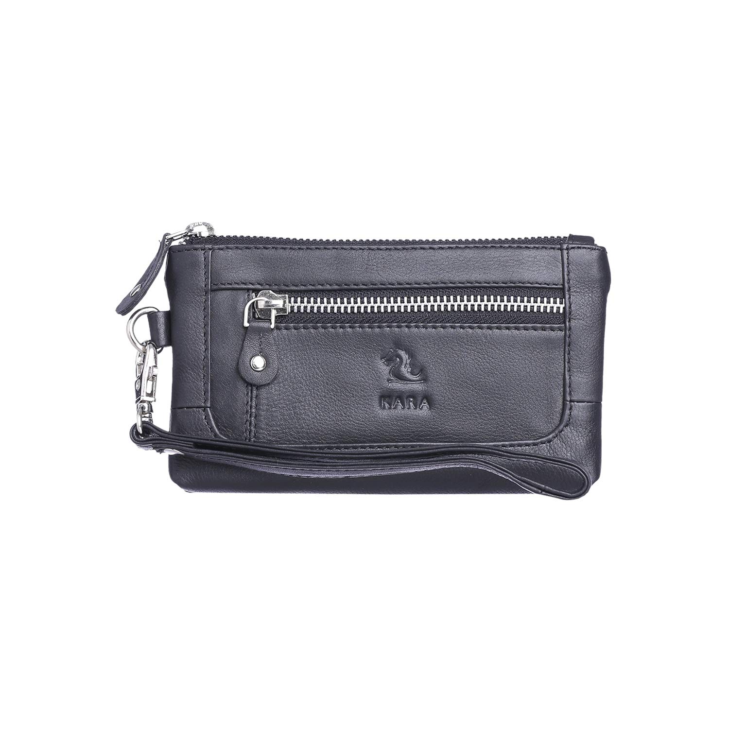 KARA Black Leather Ladies Wallet for Women | Genuine Zipper Bag for Ladies | Stylish Clutch Purse | Slim Woman Card Holder | Small Branded Purse Women I Wallet for Woman