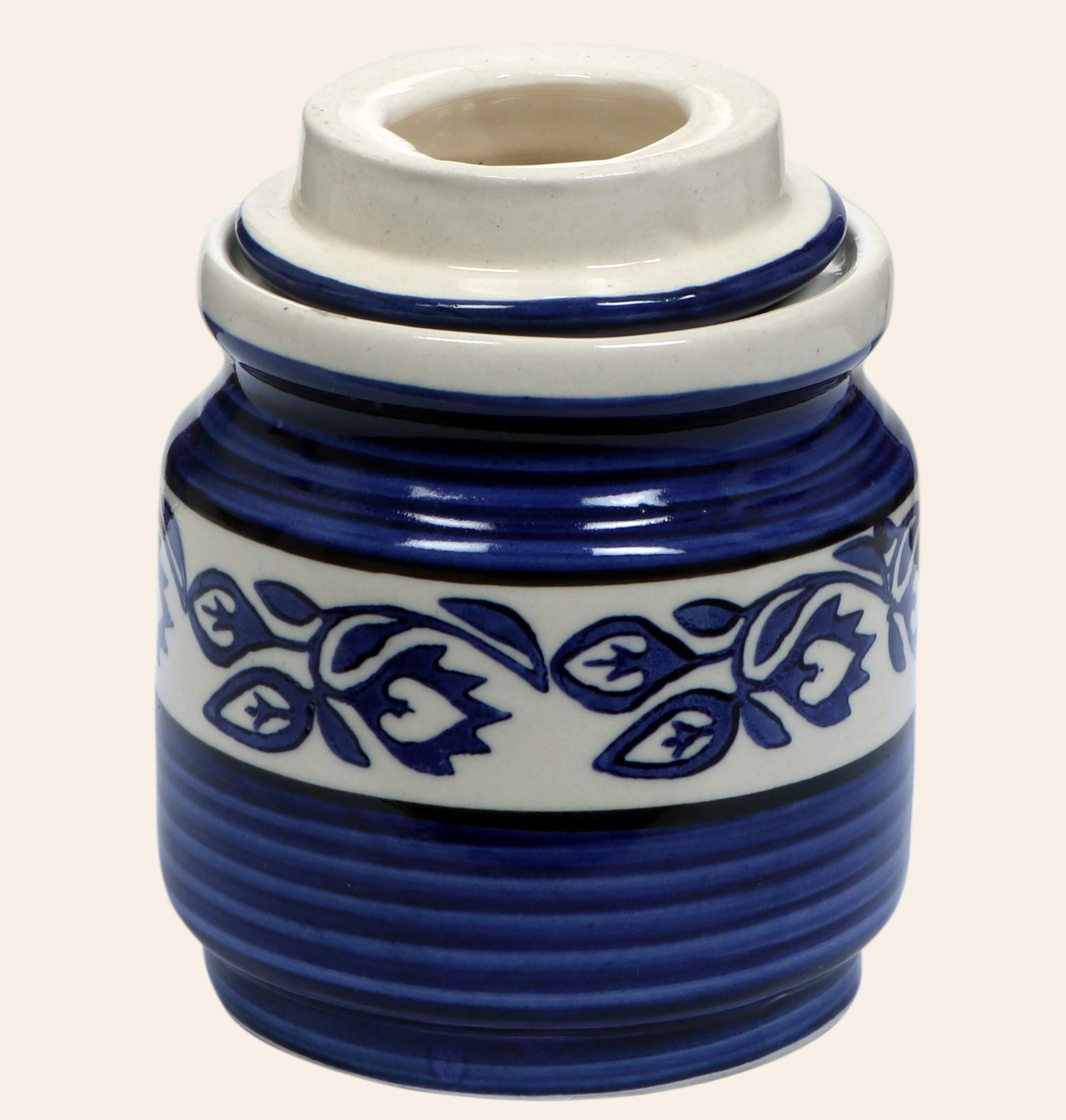 RAJ Royal Hand Painted Ceramic Cornichon Storage Jar, Dry Items White Pottery Dry Food Storage Container Donga with Lid for Kitchen, Home - Multipurpose Storage Canister (2 Kg, 1 Piece, Blue) - Image 3 thumbnail