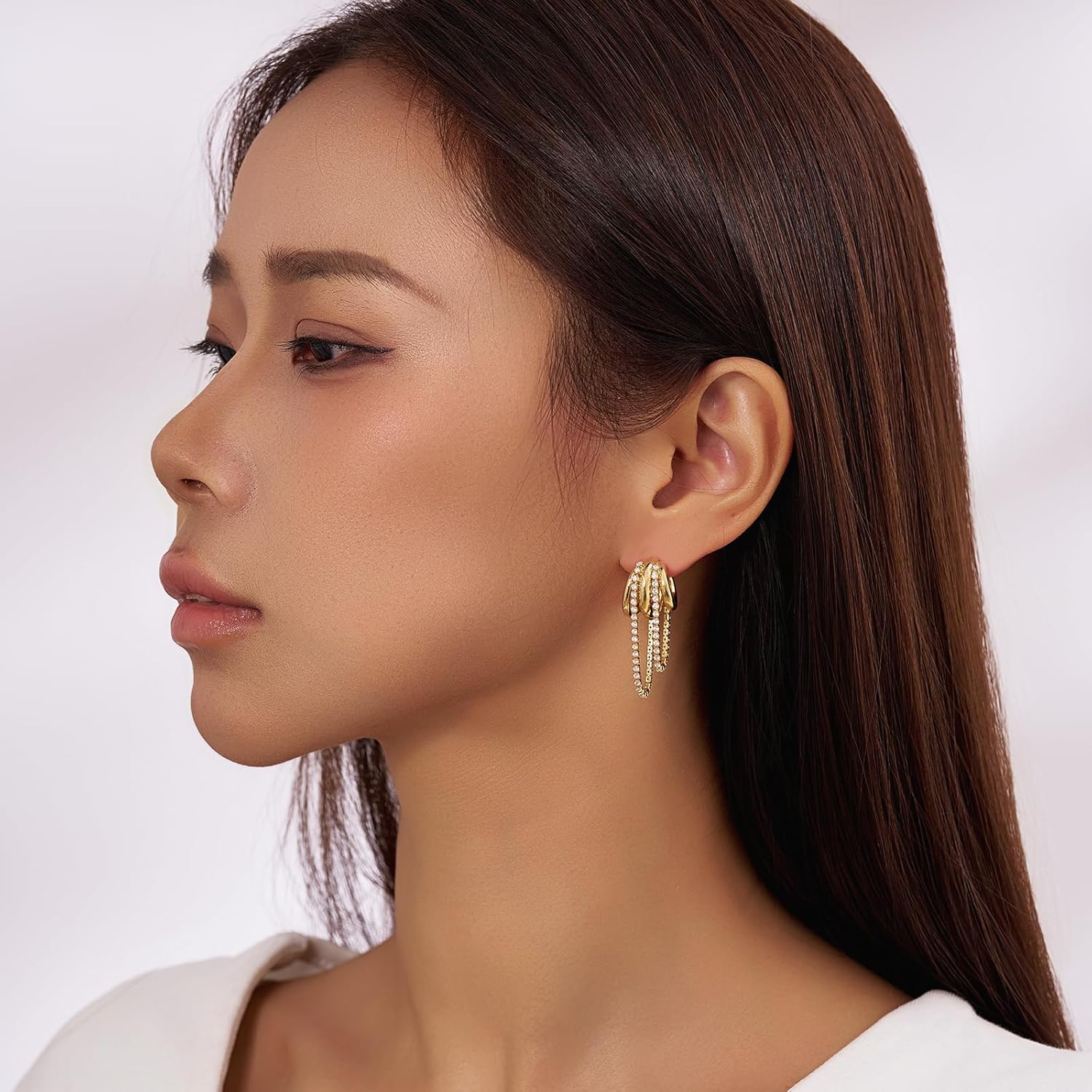 14K Gold Plated/White Golde Plated Triple Hoop Earrings for Women, Chunky Hoop Earrings Hypoallergenic CZ Drop Dangle Trendy Dainty Jewelry G Women - Image 3