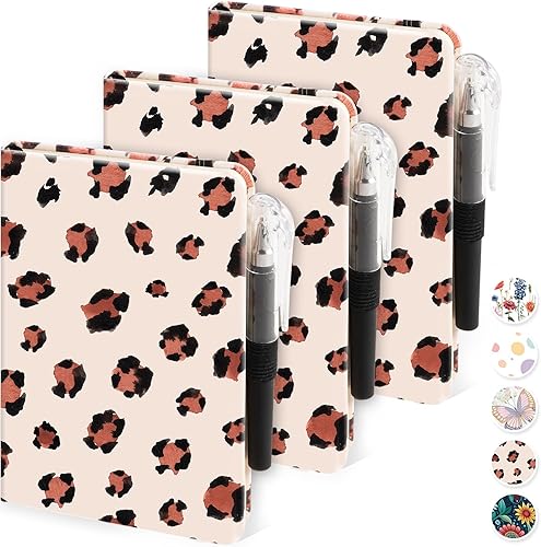Miniatura 21 de Paquete de 3 cuadernos de bolsillo con bolígrafo, mini cuaderno pequeño de 3.7 x 5.7 pulgadas para escritura de mujeres, 408 páginas, gris naranja