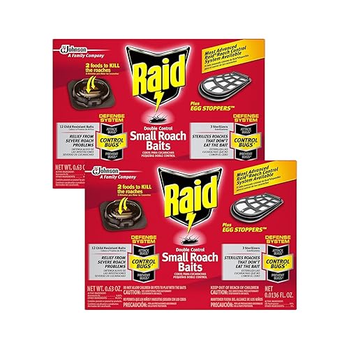 Raid Double Control - Cebos pequeños para cucarachas y tapones para huevos, 12 unidades (paquete de 2)