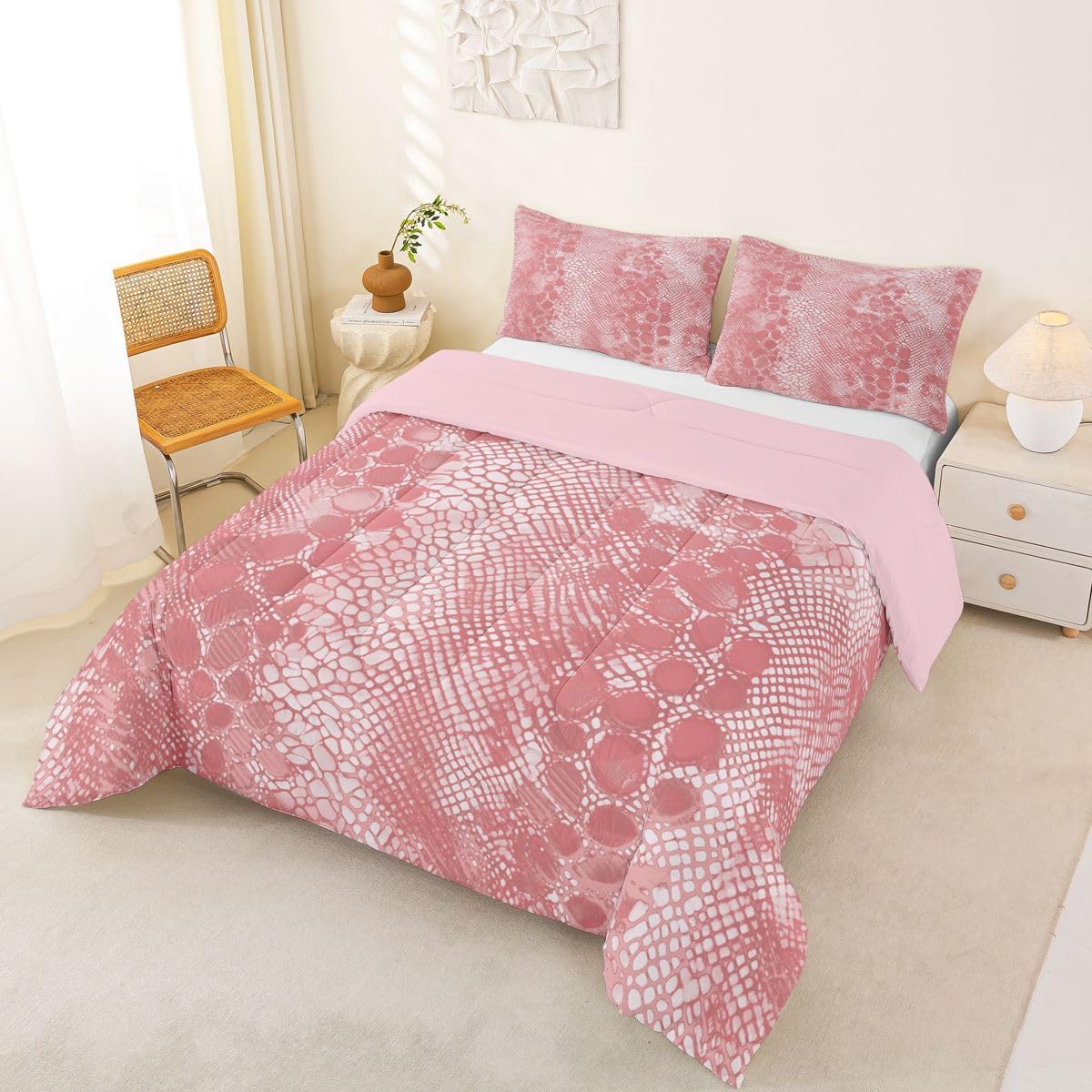 Feelyou Snake Bedding Set Soft for Boys Girls, Pink Comforter Set Full Size image 2