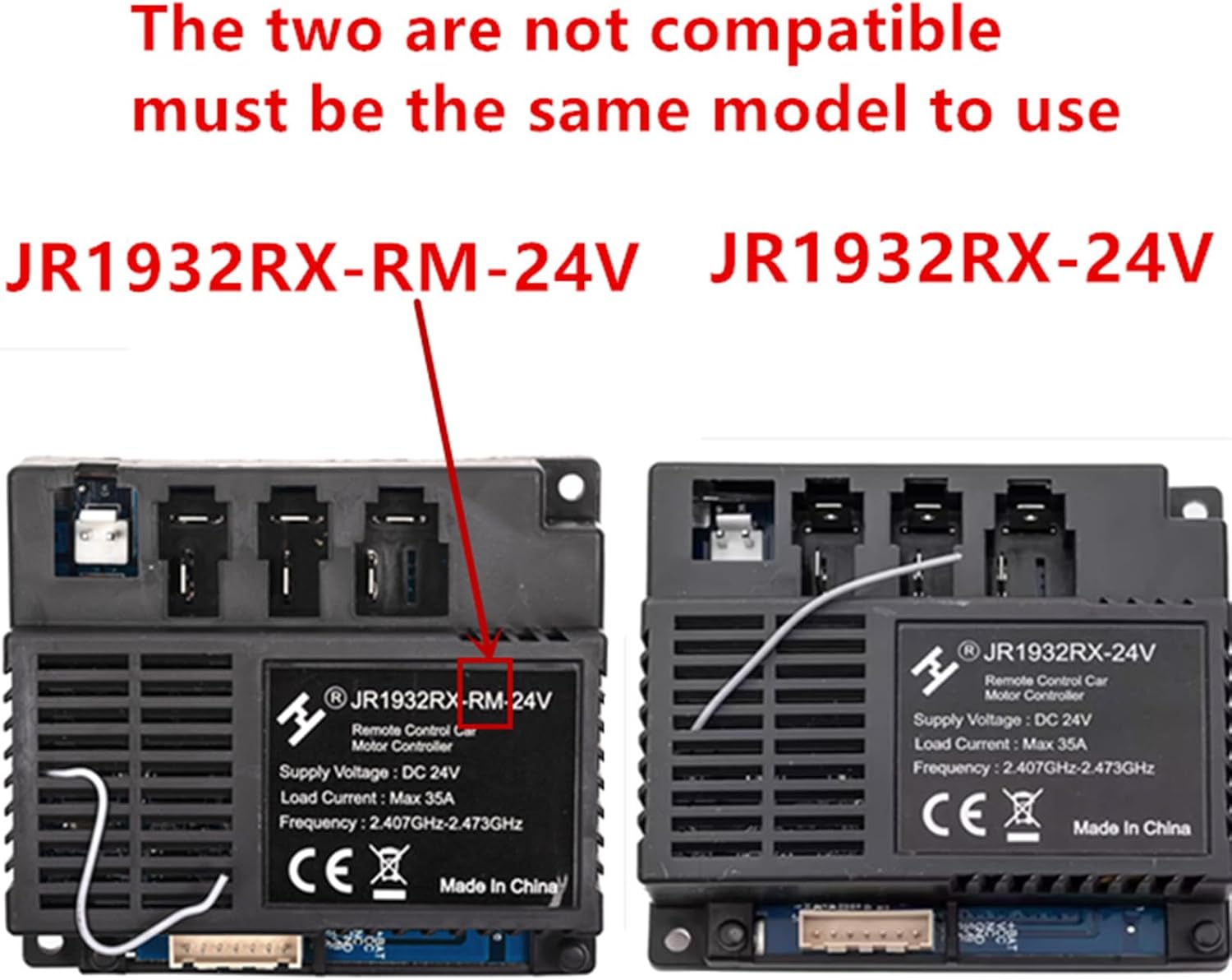 JR1932RX-24V 2.4G Black Remote Control and Receiver, for Kids Ride On Toys, 24 Volt Kids Powered Wheels Control Box Motherboard Accessories Ride On Car Replacement Parts
