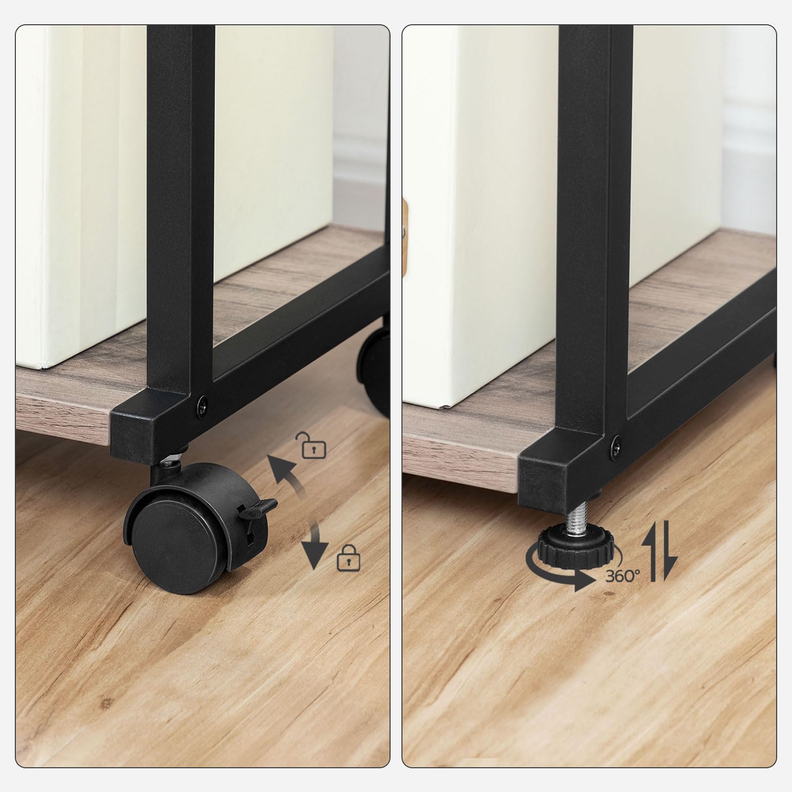 HOOBRO Druckertisch, 3-stöckiger Druckerständer mit Rollen, Höhenverstellbar Druckerwagen, mit 3 Ablagen und 2 Haken, 42 x 28 x 64 cm, für Büro, Fax, Kopierer, Scanner EBG28PS01N1