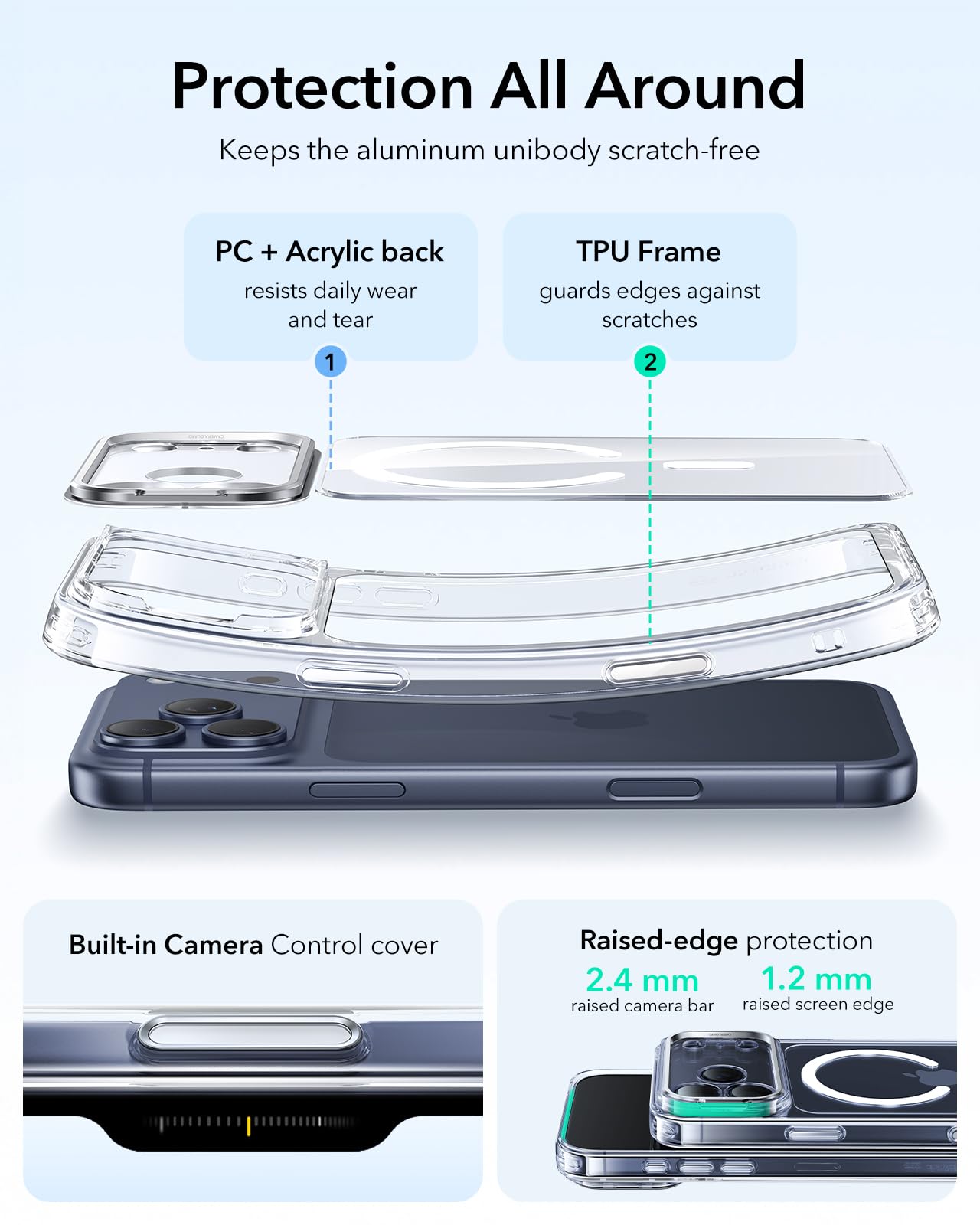 ESR Etui do iPhone'a 17 Pro, z ochroną przed upadkiem klasy wojskowej, stojakiem do przechowywania, osłona sterowania kamerą, kompatybilne z akcesoriami MagSafe, seria Classic Hybrid, przezroczyste