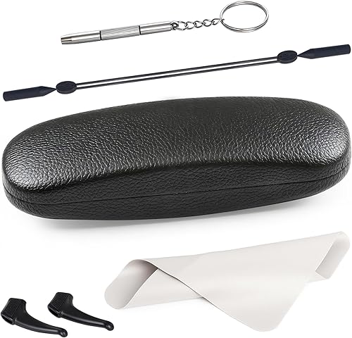 RayLove Estuche para lentes, funda rígida unisex para lentes, de piel sintética, para lectura de ojos duros con accesorios para gafas