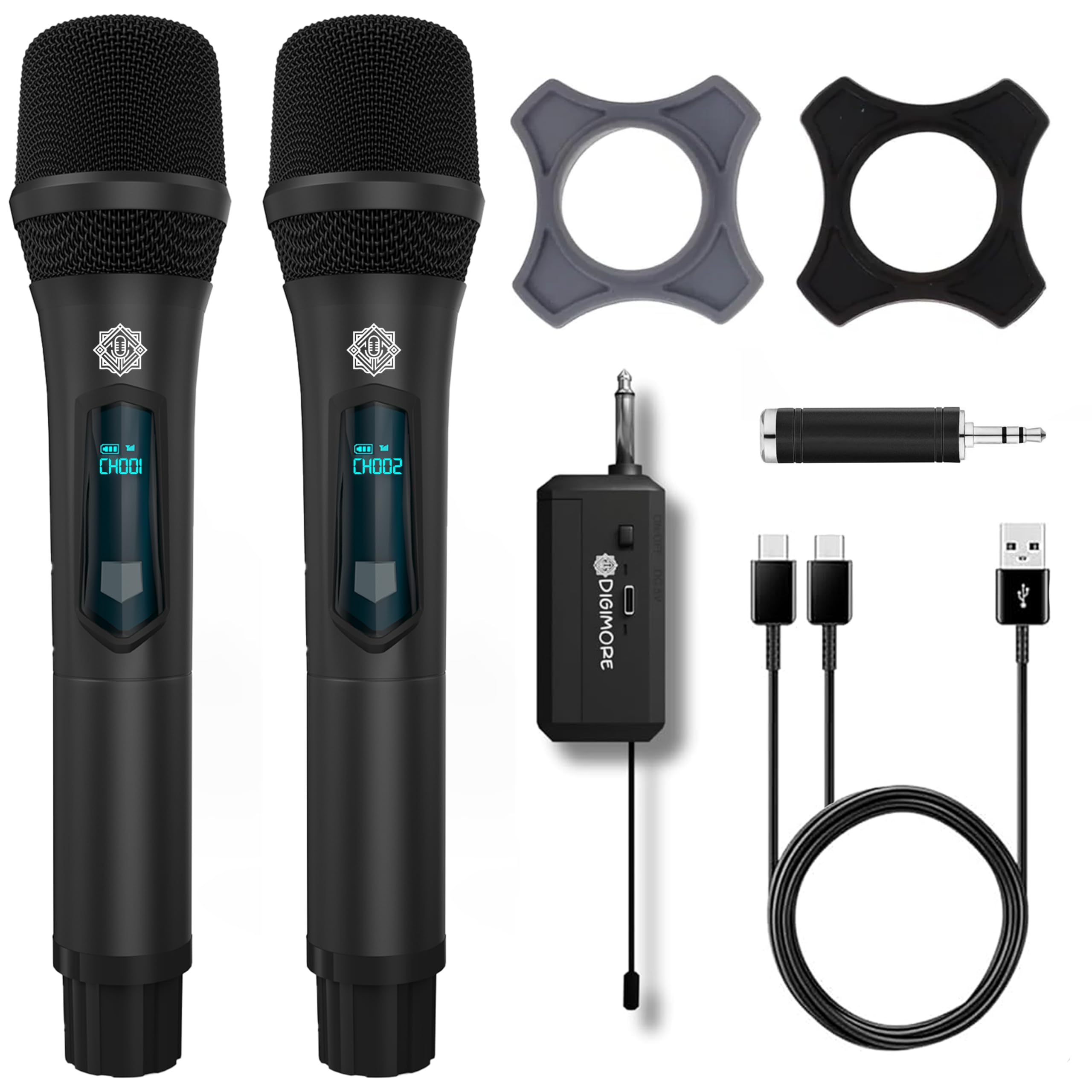 DIGIMORE Dual UHF Wireless Microphone for Singing | 8Hrs Battery | 160ft Range | Type-C Charging | Dual Cordless mic for House Parties, Outdoor Party, Singing, Classroom (D-350 Black)-picture-17
