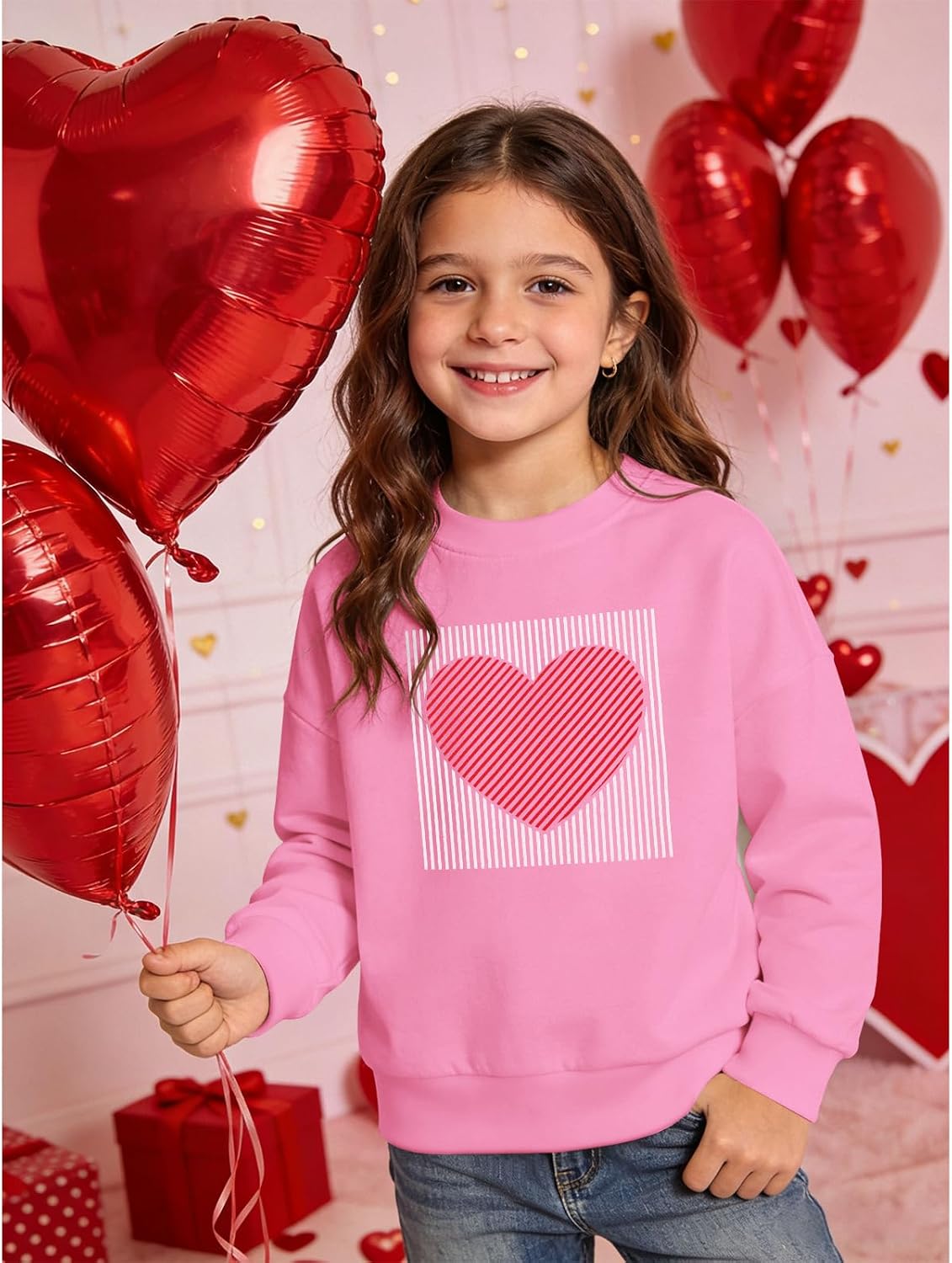 GLIGLITTR Girls Valentines Day Sweatshirt Striped Heart Long Sleeve Shirts