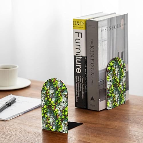 Miniatura 4 de Book Ends for Shelves 1 Pair - Turquoise Vine Print Wood with Metal Base Bookends for Heavy Books, Book Stand Organizer Holder for Books Movies Cds