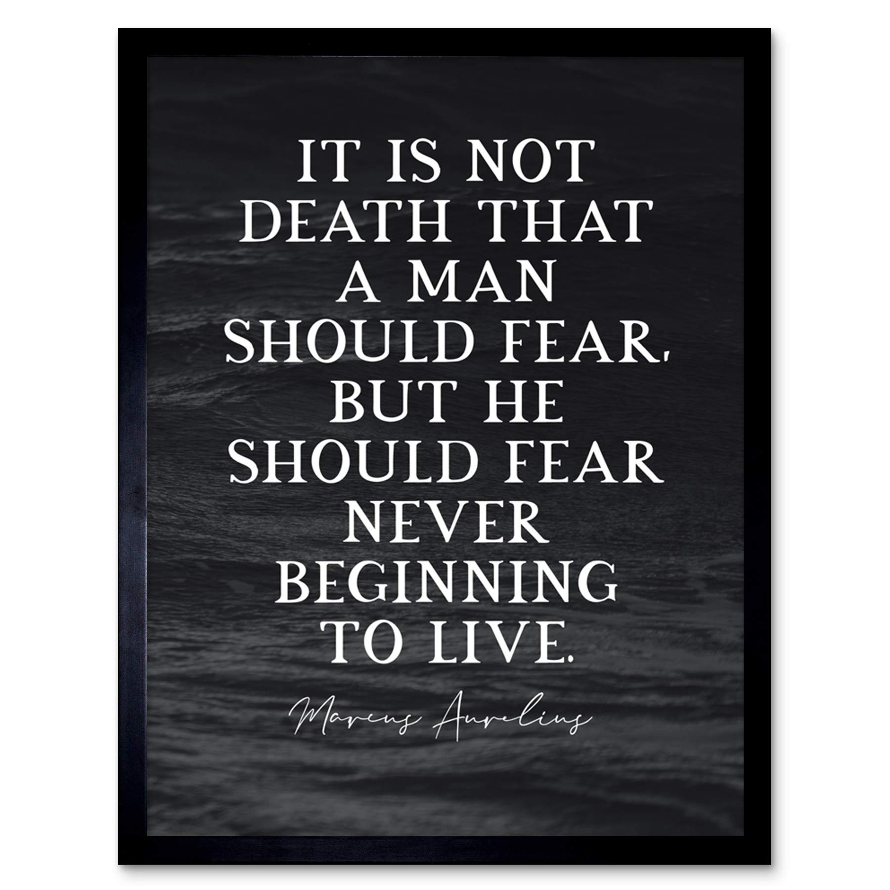 Artery8 Slate Inspiring Quote Marcus Aurelius Death Beginning to Live Art Print Framed Poster Wall Decor 12x16 inch
